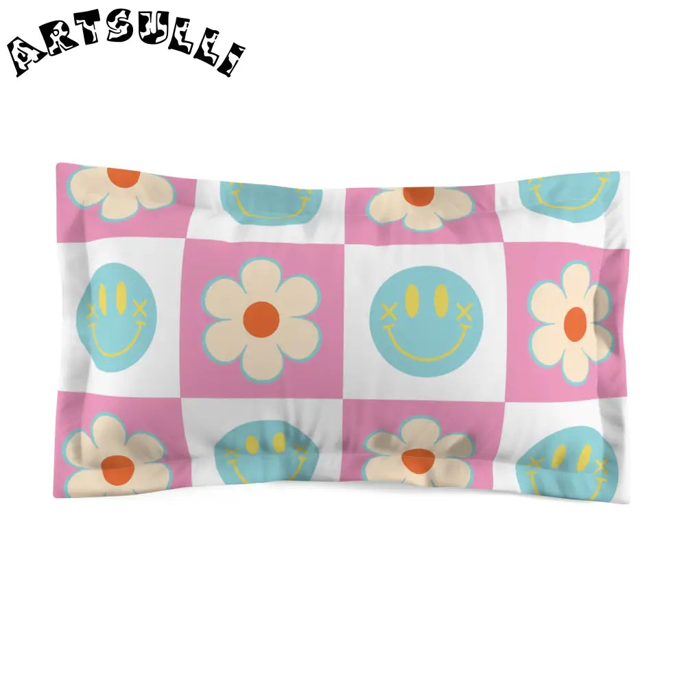 Pink Checkered Smiley Sham for Your Special Place, Artsulli - Art is Long, Life is Short, Home Decor, Size, King, , , , , 27963081513510342899