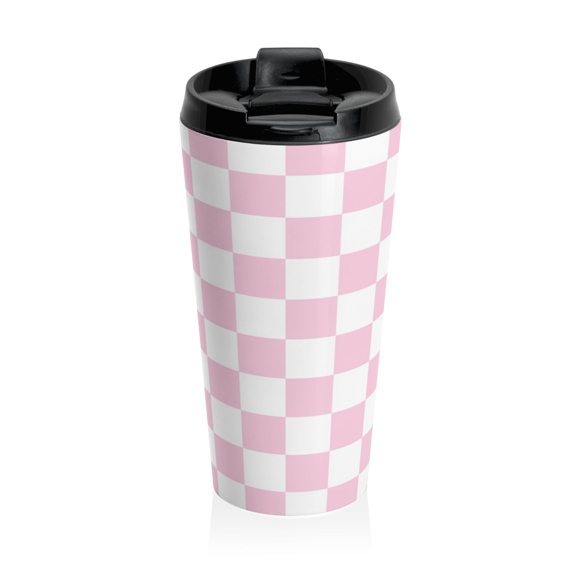 JAKKOUTTHEBXX Pink Checkered Stainless Steel Travel Mug 2025