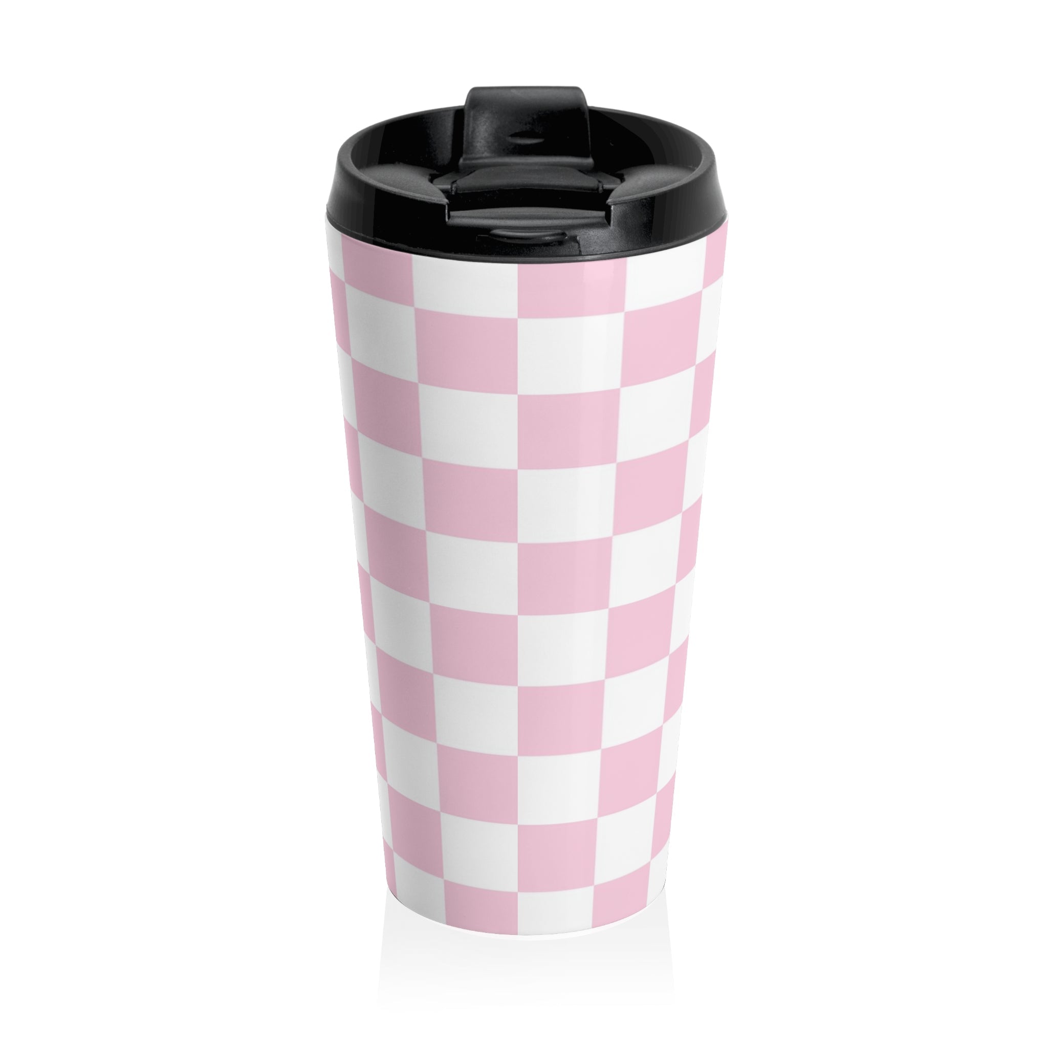 JAKKOUTTHEBXX Pink Checkered Stainless Steel Travel Mug 2025
