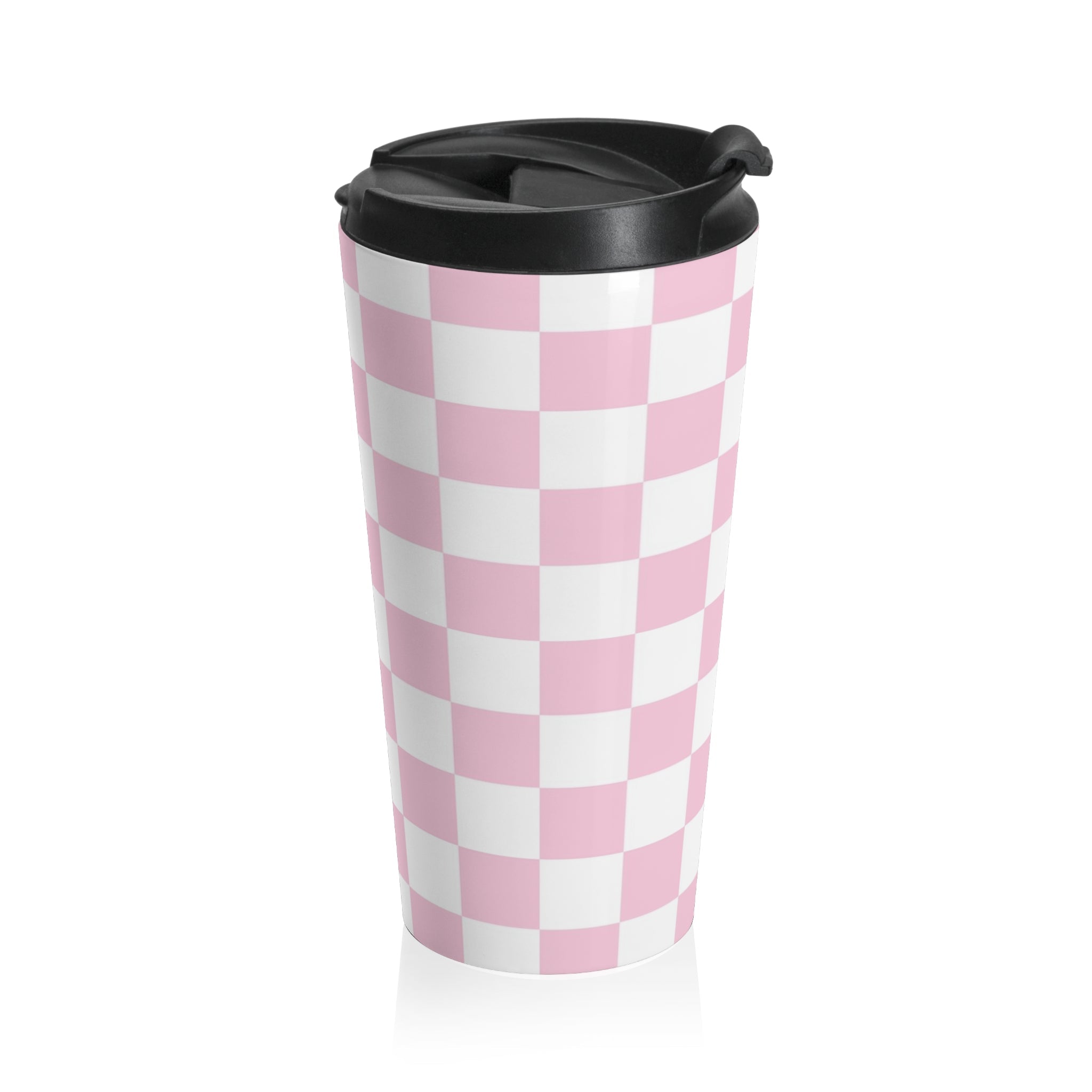 JAKKOUTTHEBXX Pink Checkered Stainless Steel Travel Mug 2025