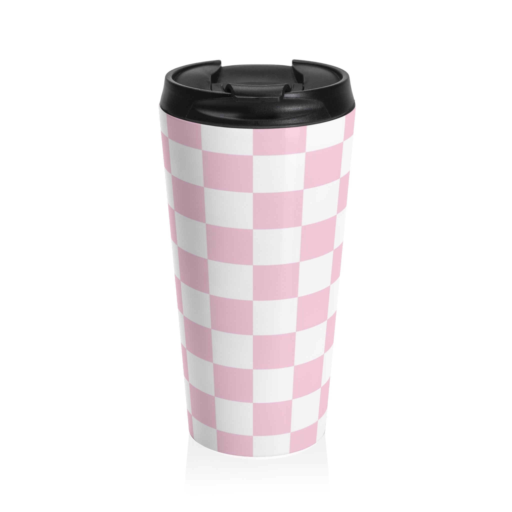 JAKKOUTTHEBXX Pink Checkered Stainless Steel Travel Mug 2025