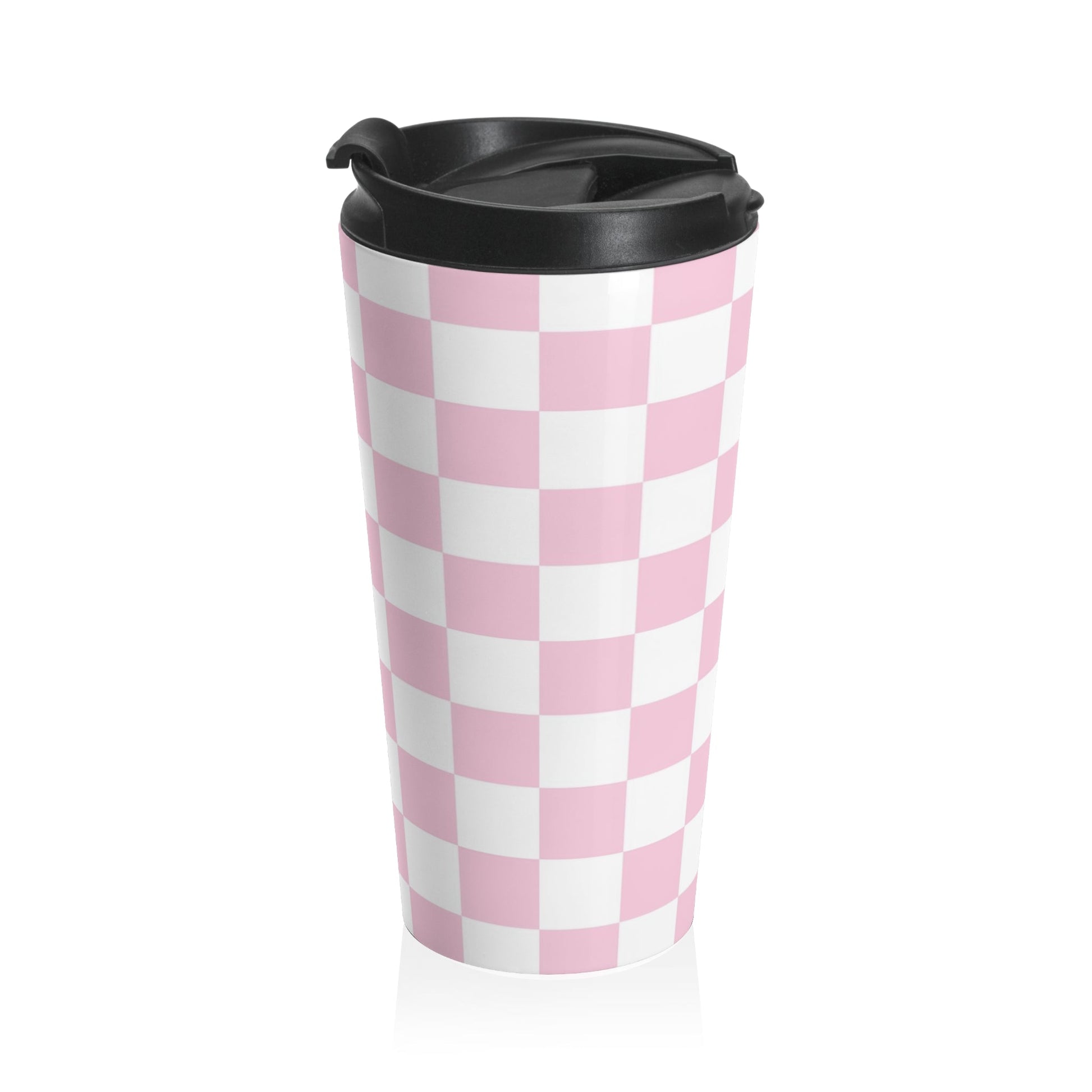 JAKKOUTTHEBXX Pink Checkered Stainless Steel Travel Mug 2025