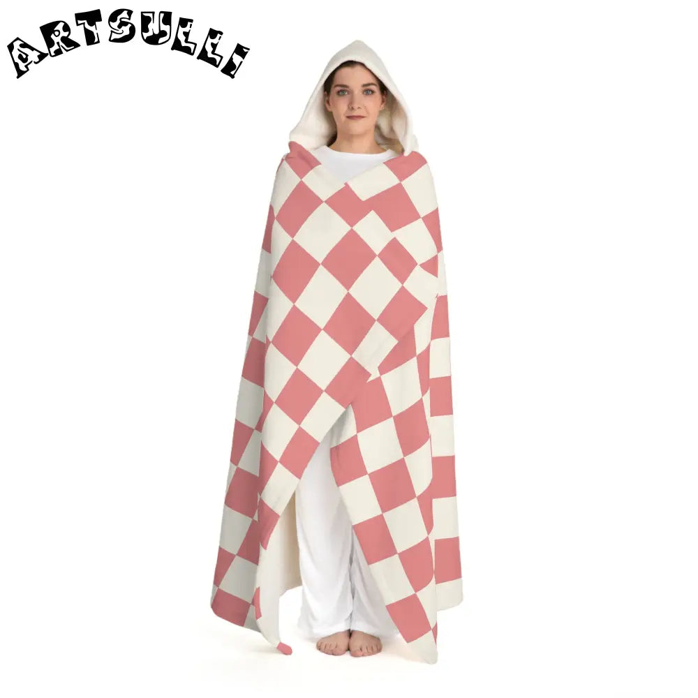Pink Checkered Wearable Sherpa Fleece Blanket, Artsulli - Art is Long, Life is Short, All Over Prints, , , , , , , 