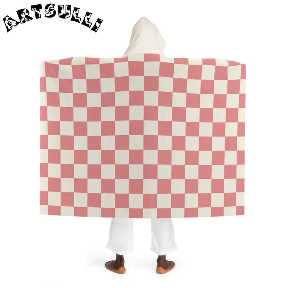 Pink Checkered Wearable Sherpa Fleece Blanket, Artsulli - Art is Long, Life is Short, All Over Prints, , , , , , , 