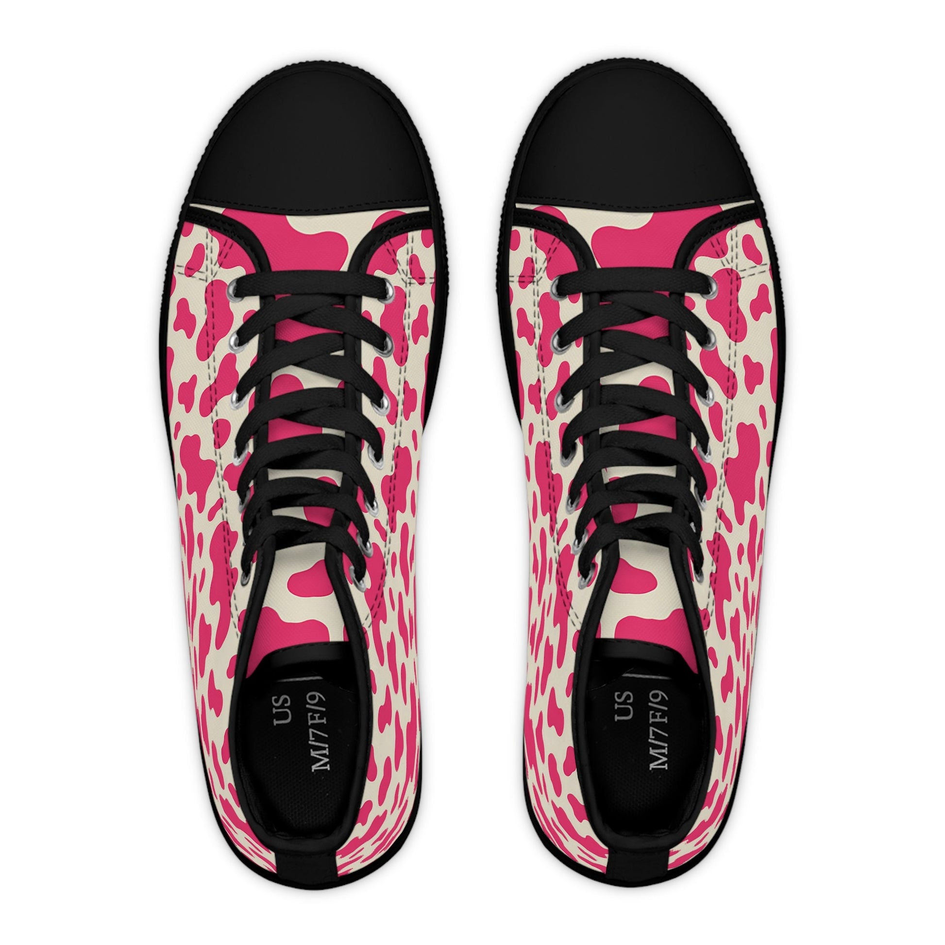 Pink Cow Print High Top Sneakers, Artsulli - Art is Long, Life is Short, Shoes, , , , , , , 