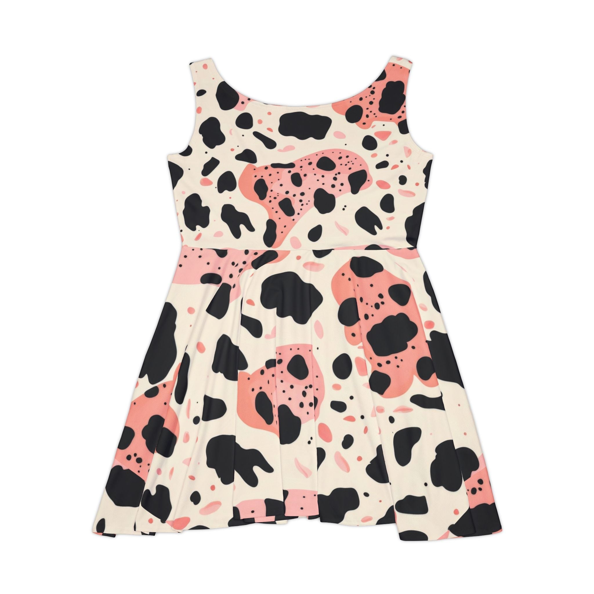 Pink Cow Print Skater Dress, Artsulli - Art is Long, Life is Short, All Over Prints, , , , , , , 