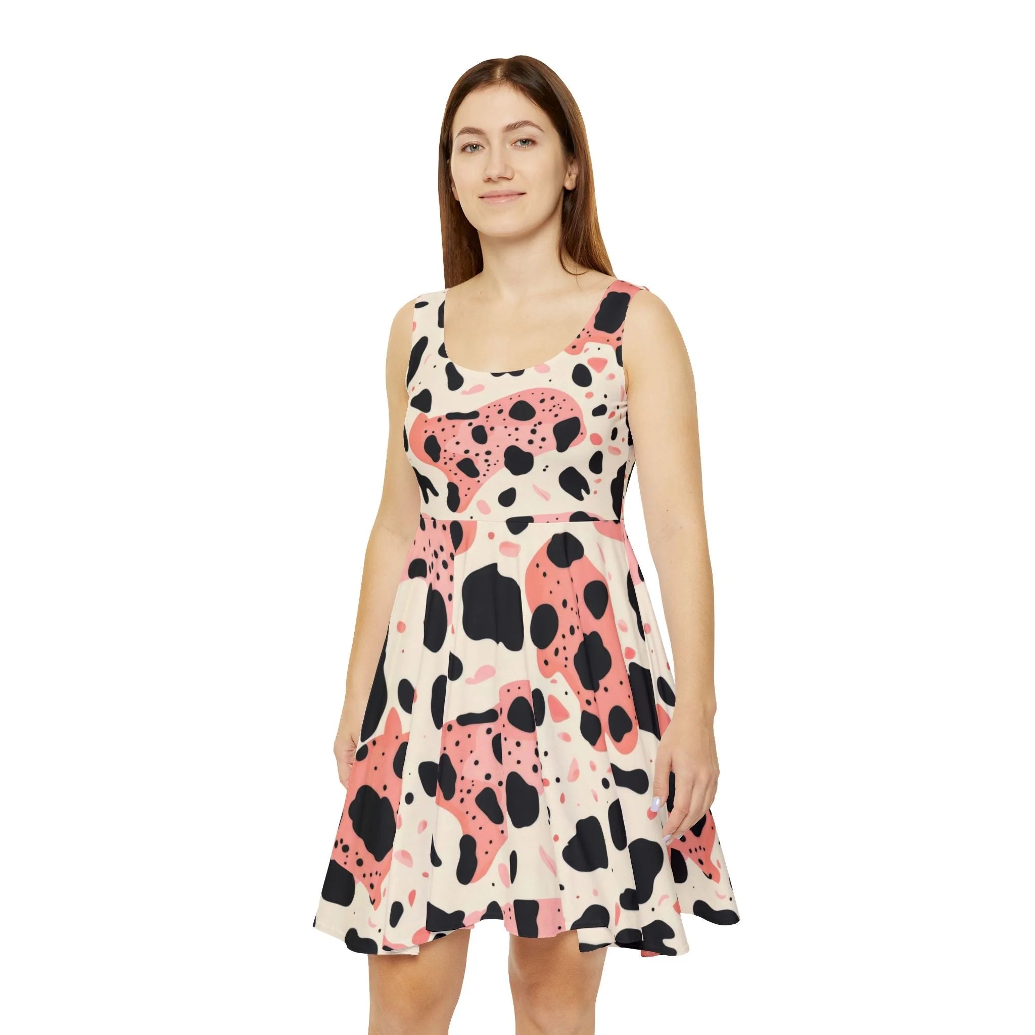 Printify Pink Cow Print Skater Dress 2025
