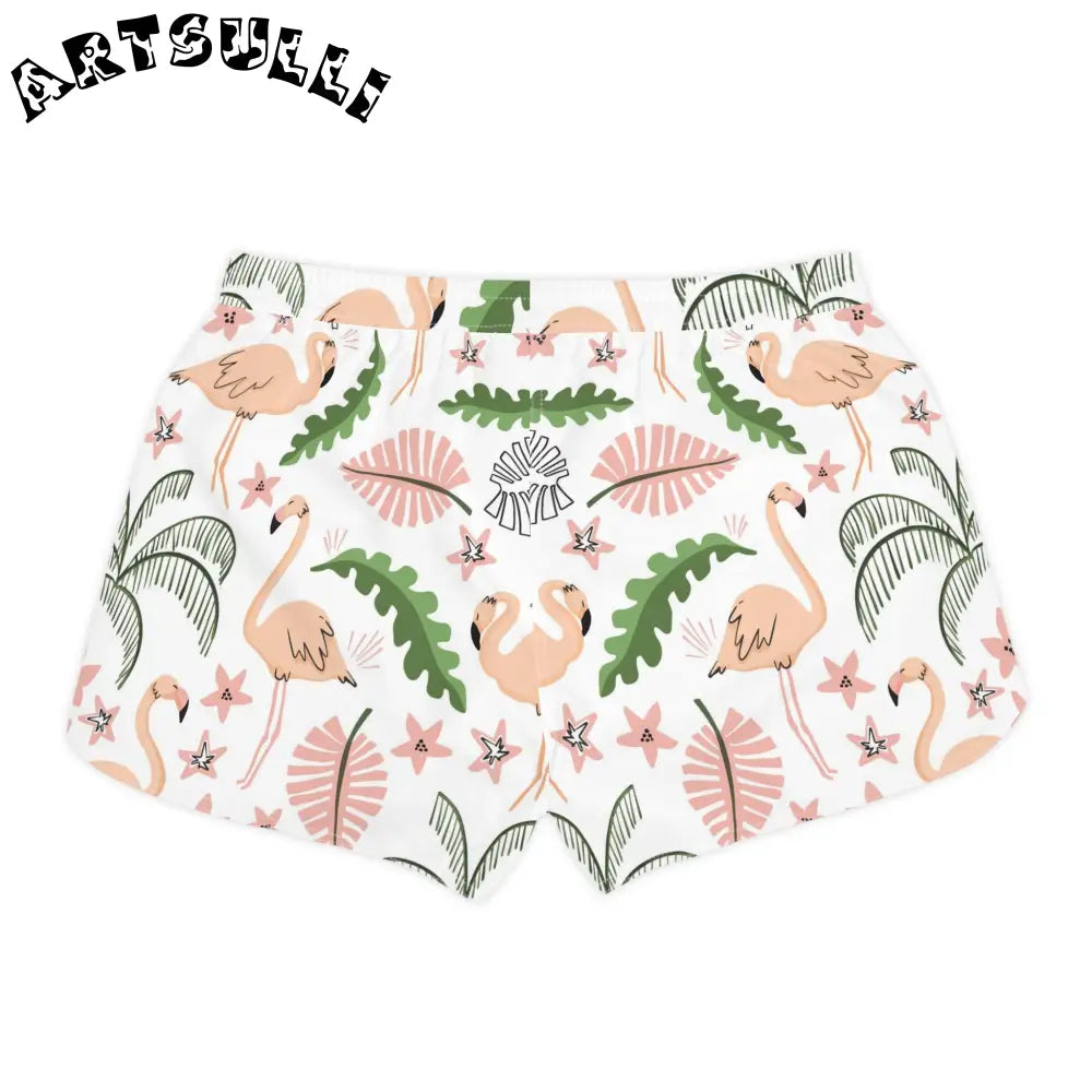 Pink Flamingo Leaf Print Casual Shorts, Artsulli - Art is Long, Life is Short, All Over Prints, , , , , , , 