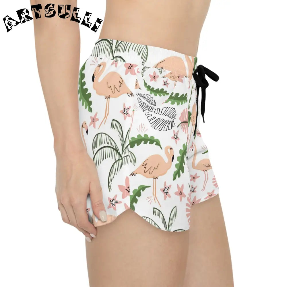 Pink Flamingo Leaf Print Casual Shorts, Artsulli - Art is Long, Life is Short, All Over Prints, , , , , , , 