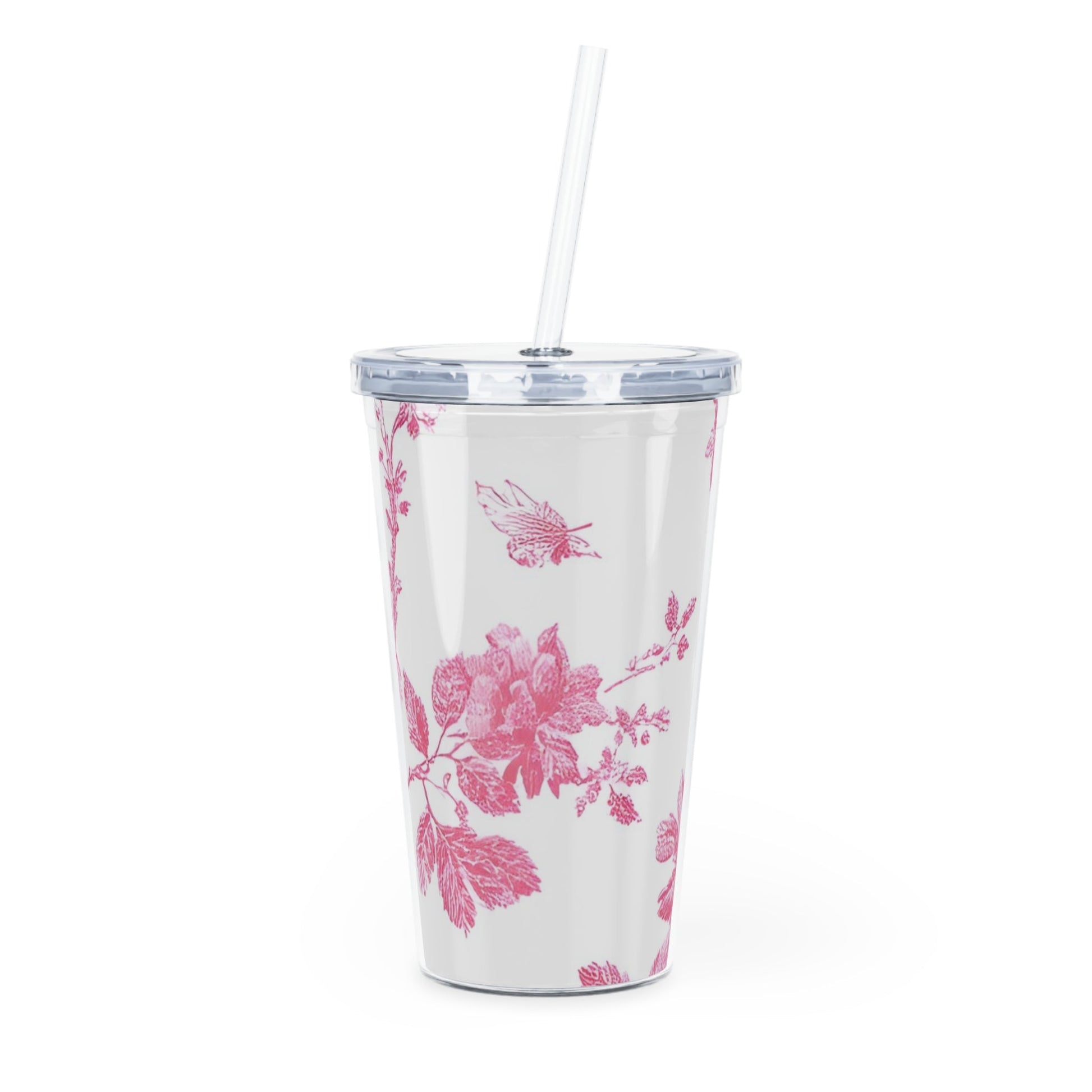 JAKKOUTTHEBXX Pink Floral Butterfly Plastic Tumbler 2025