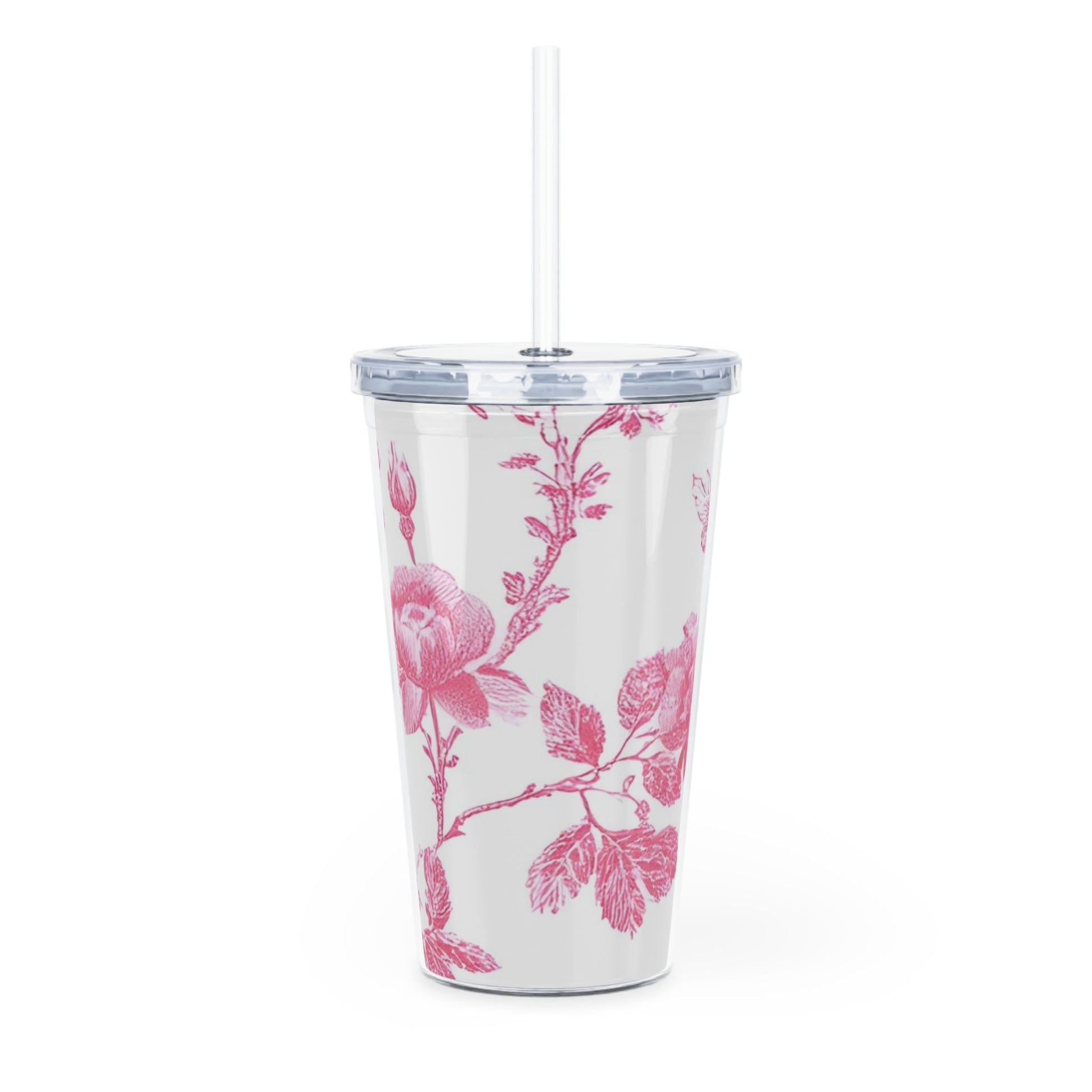 JAKKOUTTHEBXX Pink Floral Butterfly Plastic Tumbler 2025