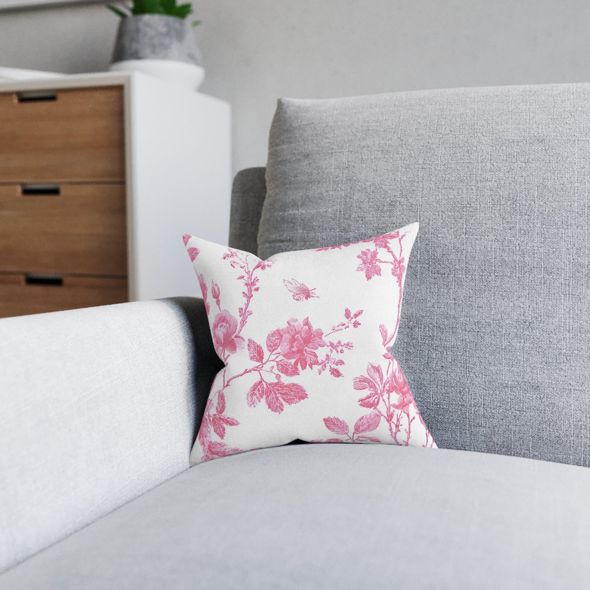 JAKKOUTTHEBXX Pink Floral Butterfly Toile Throw Pillow 2025