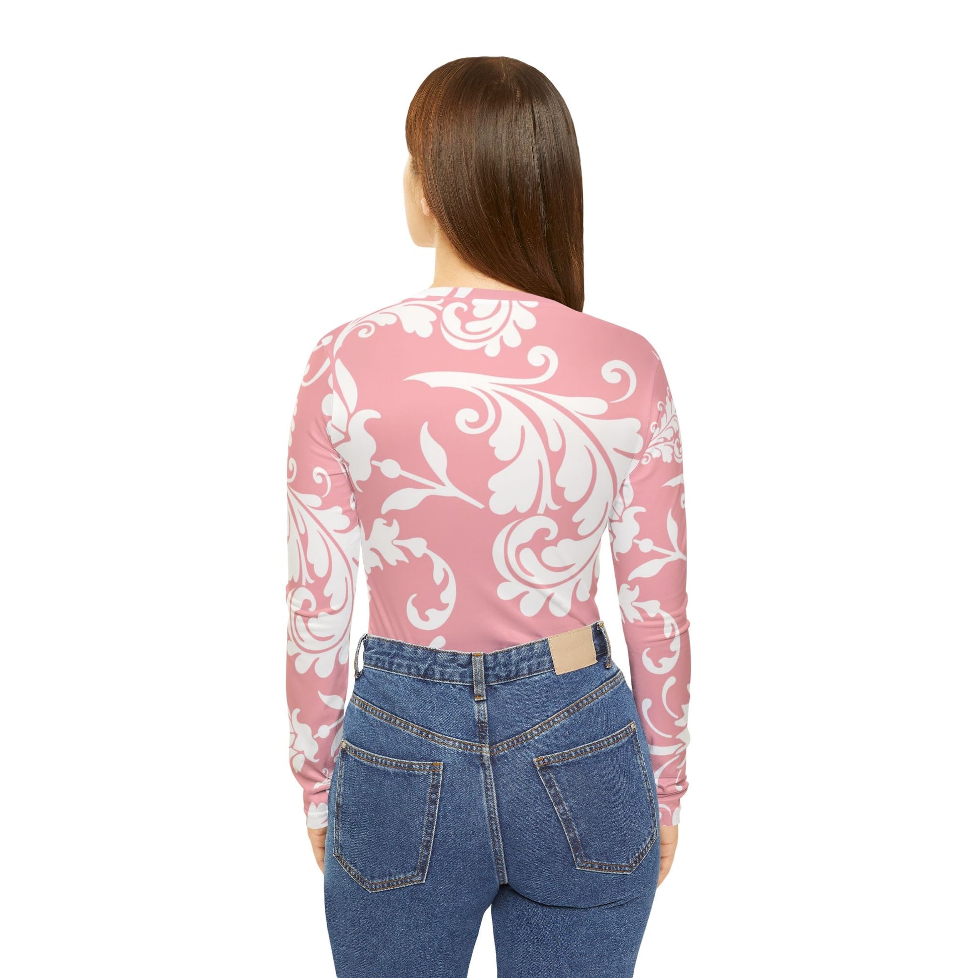 Pink Floral Long Sleeve V-Neck Top, Artsulli - Art is Long, Life is Short, All Over Prints, , , , , , , 