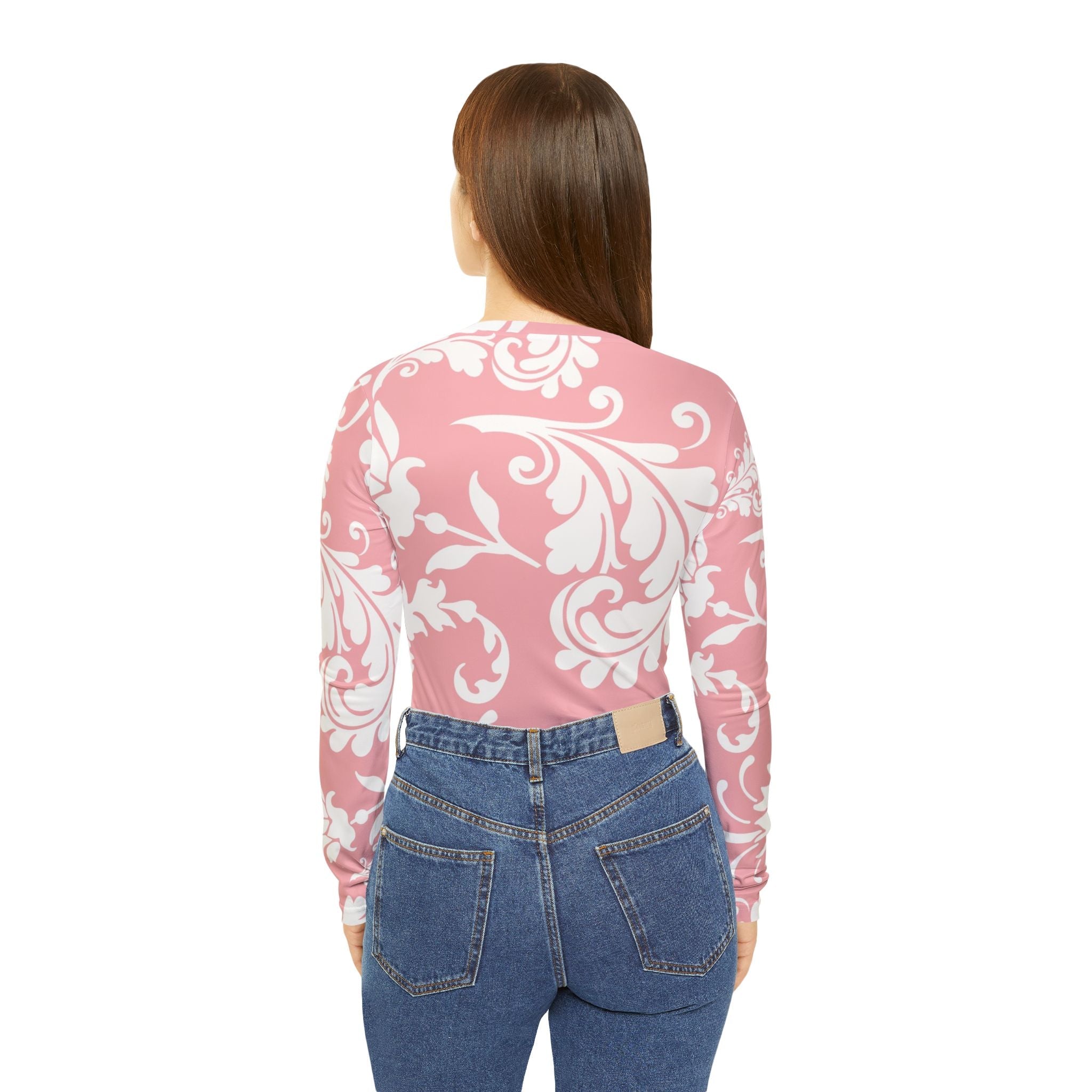 Pink Floral Long Sleeve V-Neck Top, Artsulli - Art is Long, Life is Short, All Over Prints, , , , , , , 
