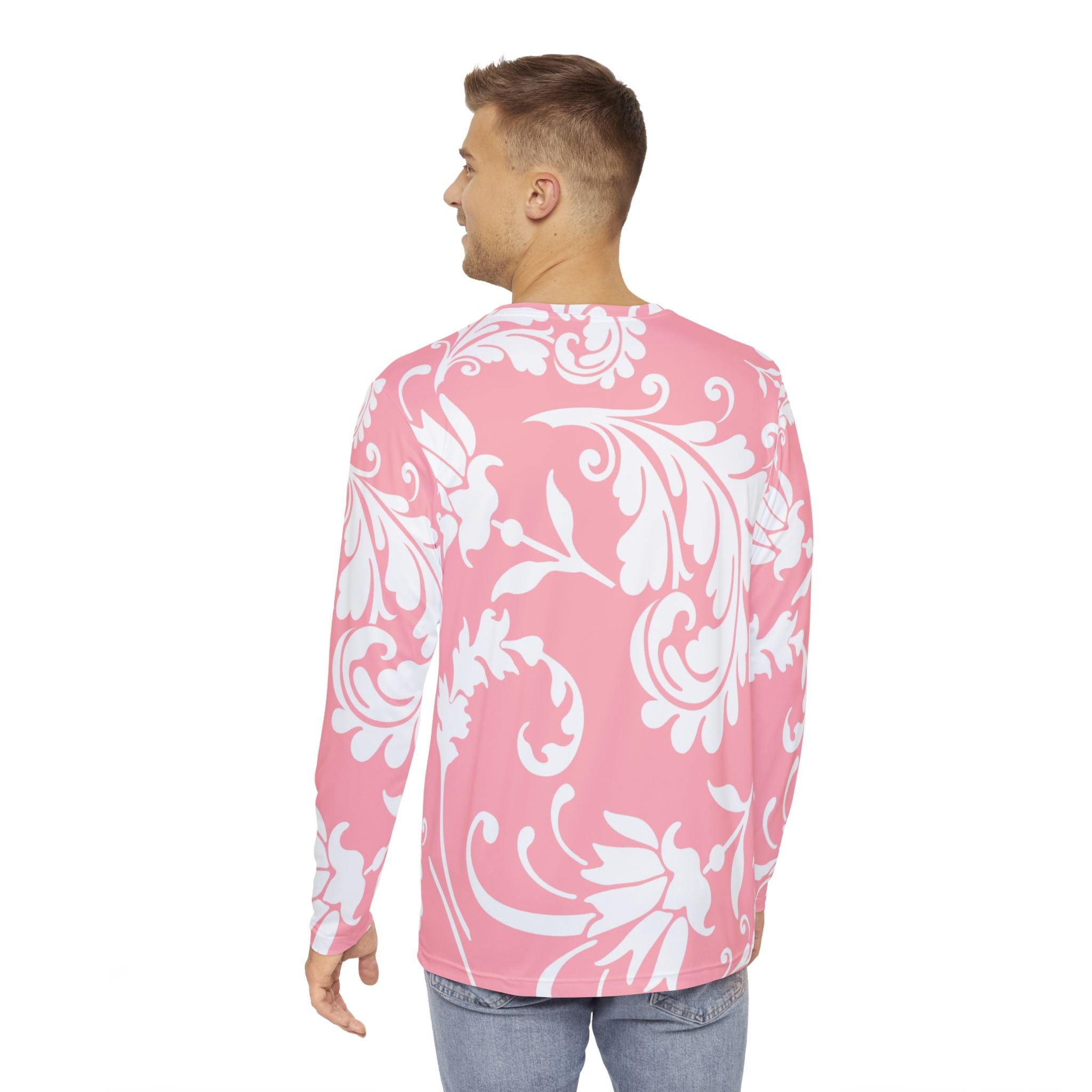 Pink Floral Scroll Long Sleeve Shirt, Artsulli - Art is Long, Life is Short, All Over Prints, , , , , , , 
