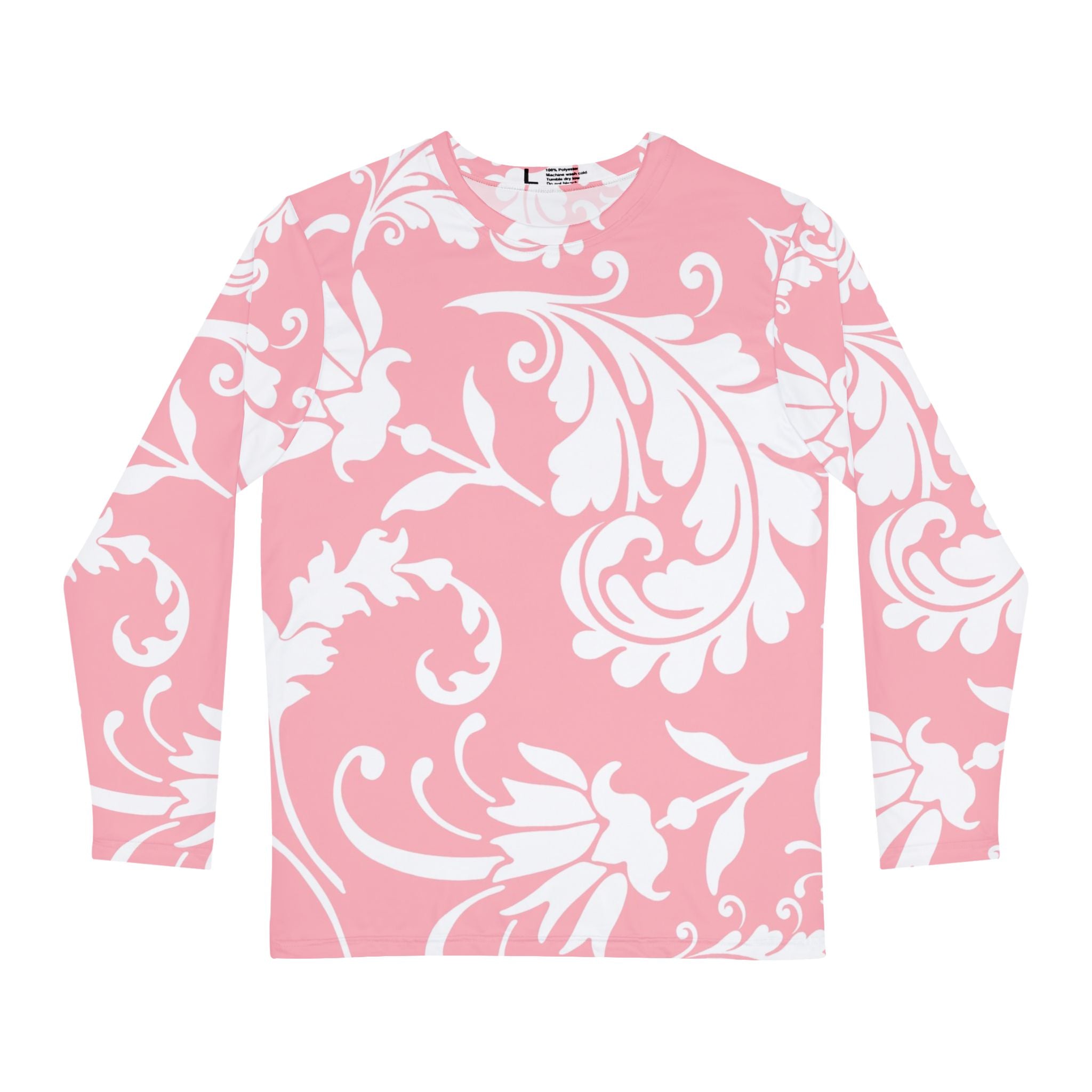 Pink Floral Scroll Long Sleeve Shirt, Artsulli - Art is Long, Life is Short, All Over Prints, Size, XS, , , , , 23387661330206206667
