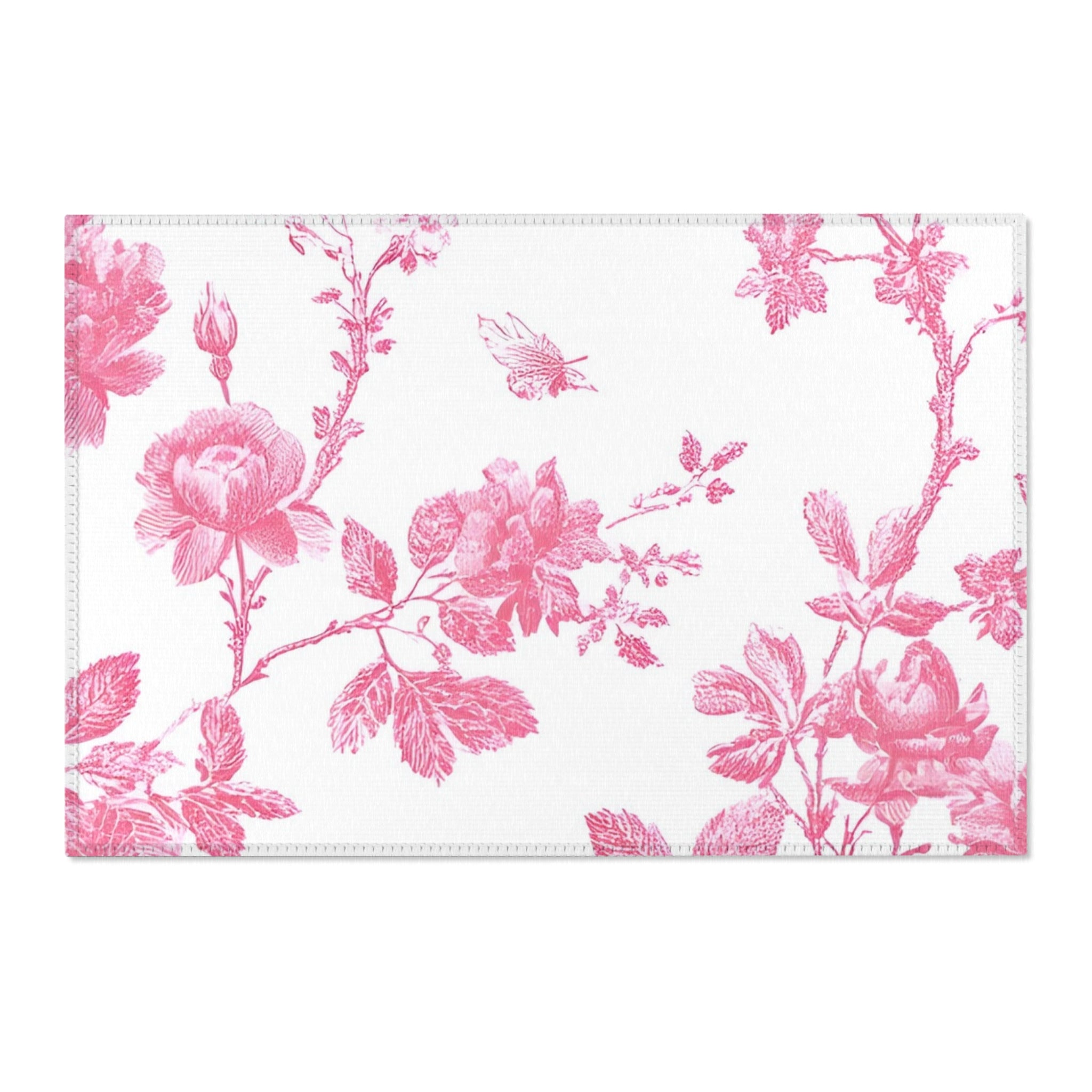 Pink Floral Toile Area Rug, Artsulli - Art is Long, Life is Short, Home Decor, Size, 36" × 24", , , , , 12325197200627935139