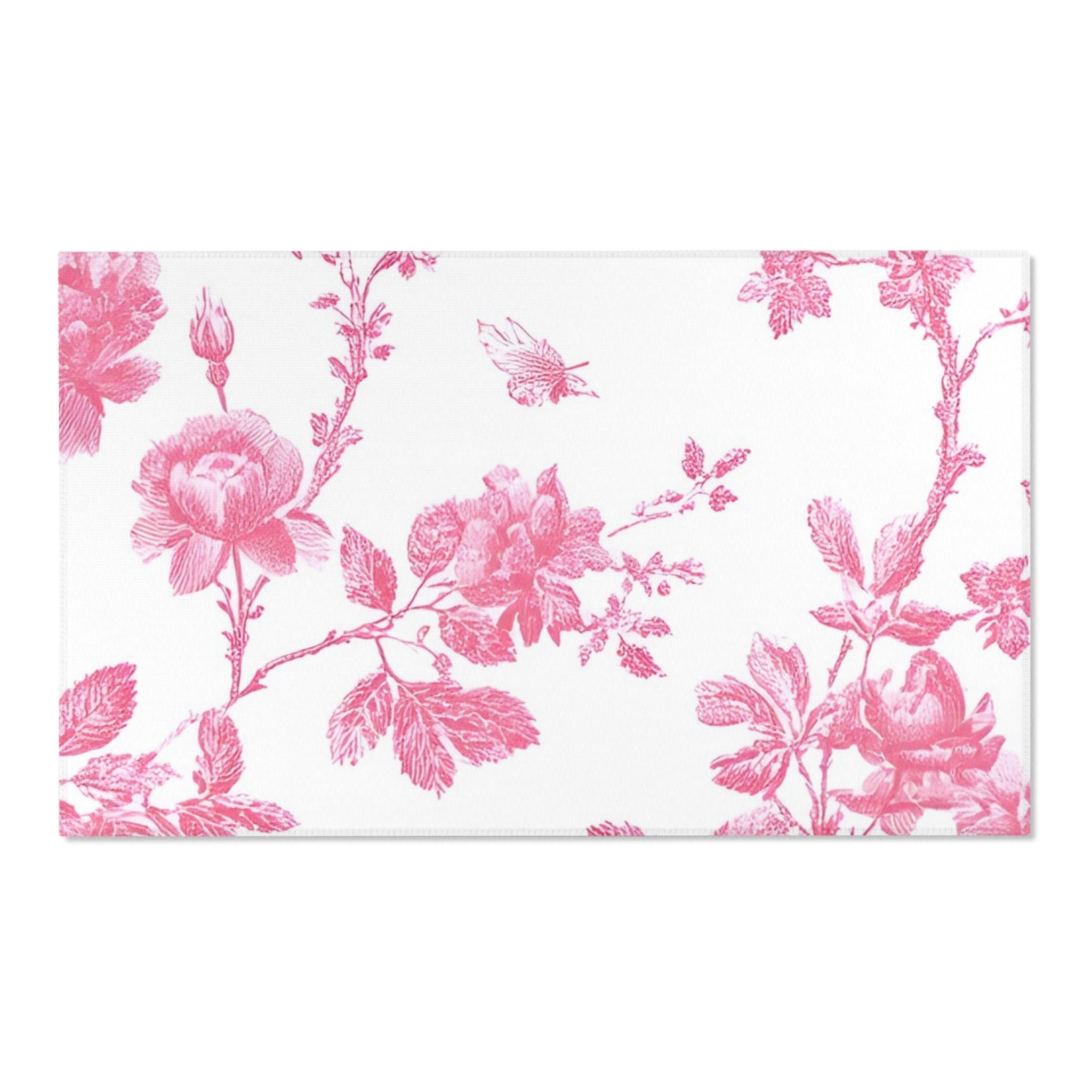 Pink Floral Toile Area Rug, Artsulli - Art is Long, Life is Short, Home Decor, Size, 60" × 36", , , , , 14058737251739235110
