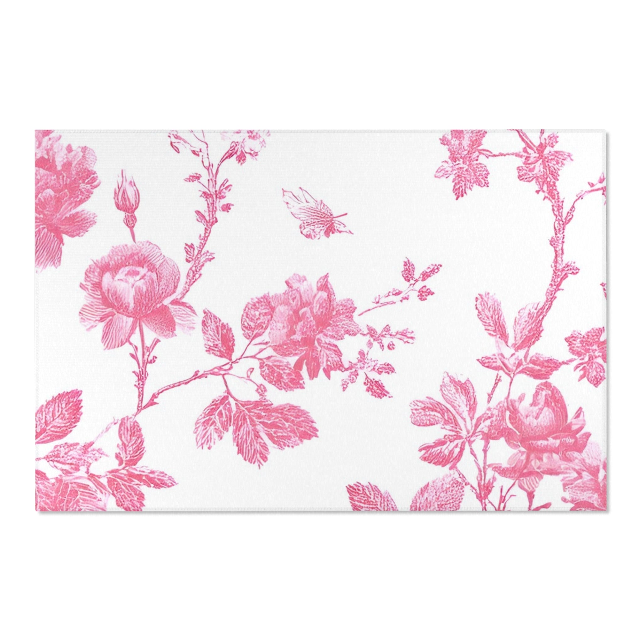 Pink Floral Toile Area Rug, Artsulli - Art is Long, Life is Short, Home Decor, Size, 72" × 48", , , , , 15542070260968507985