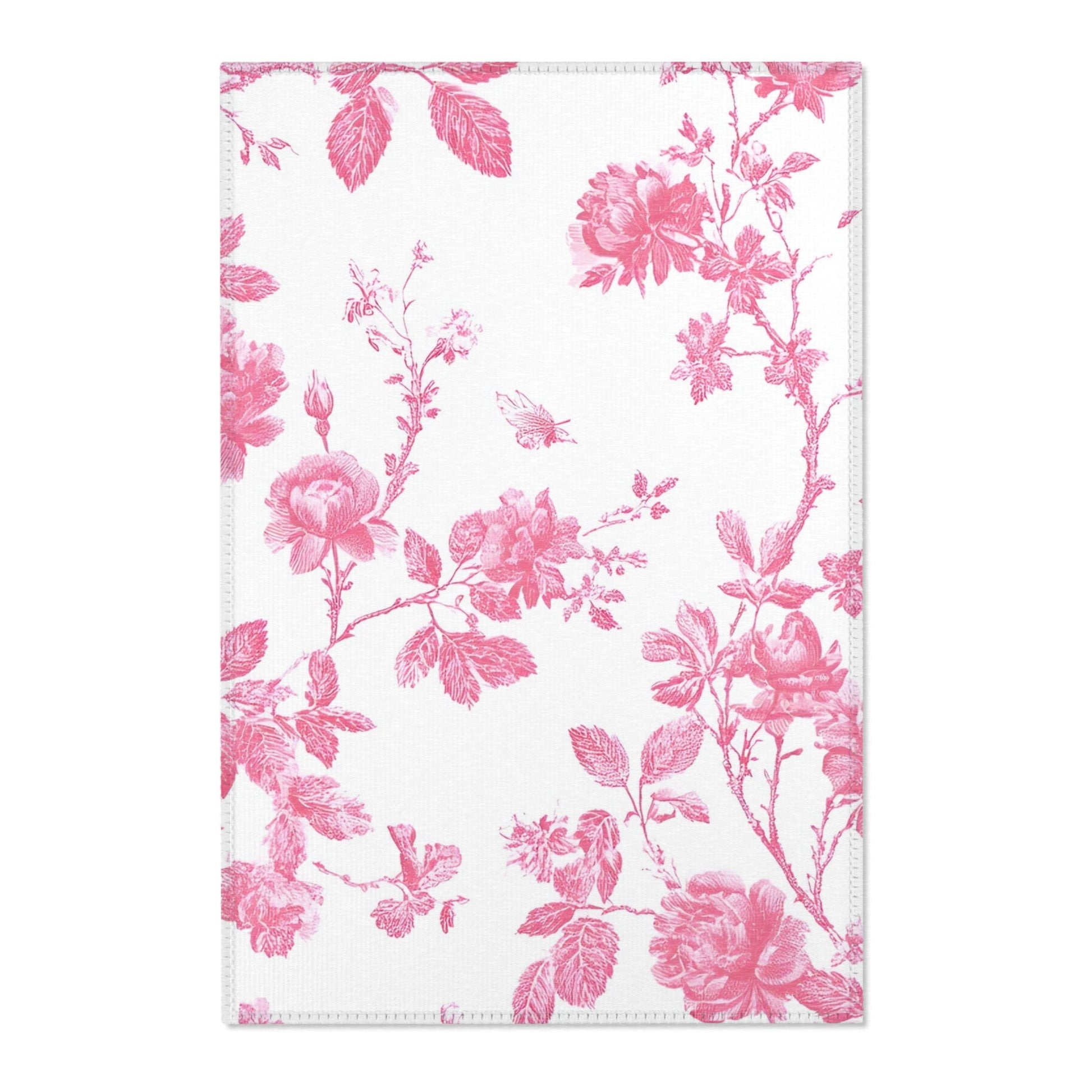 Pink Floral Toile Area Rug, Artsulli - Art is Long, Life is Short, Home Decor, Size, 24" × 36", , , , , 57993471110232302252
