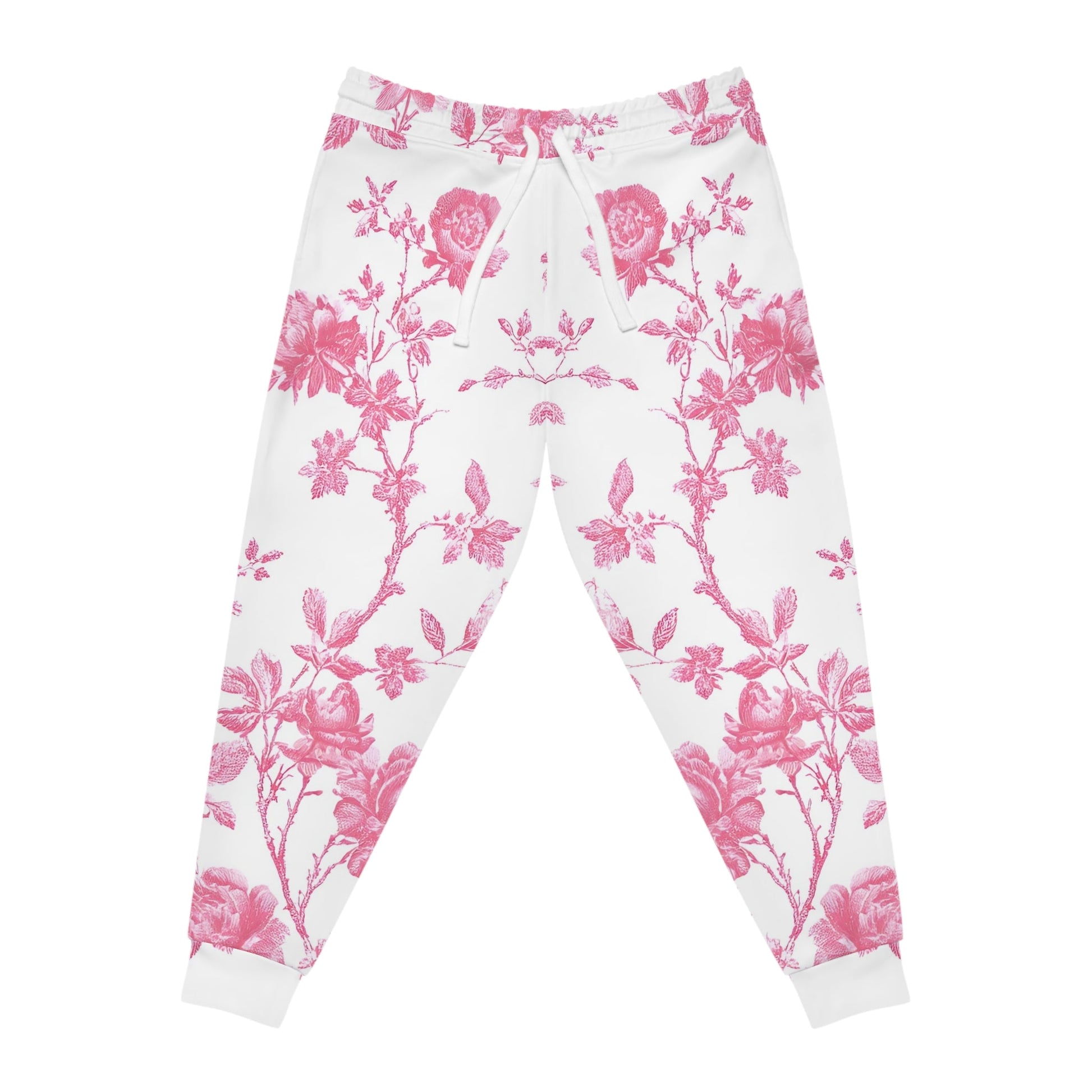 Pink Floral Toile Joggers, Artsulli - Art is Long, Life is Short, All Over Prints, Size, S, Color, Seam thread color automatically matched to design, , , 16338476322117494367