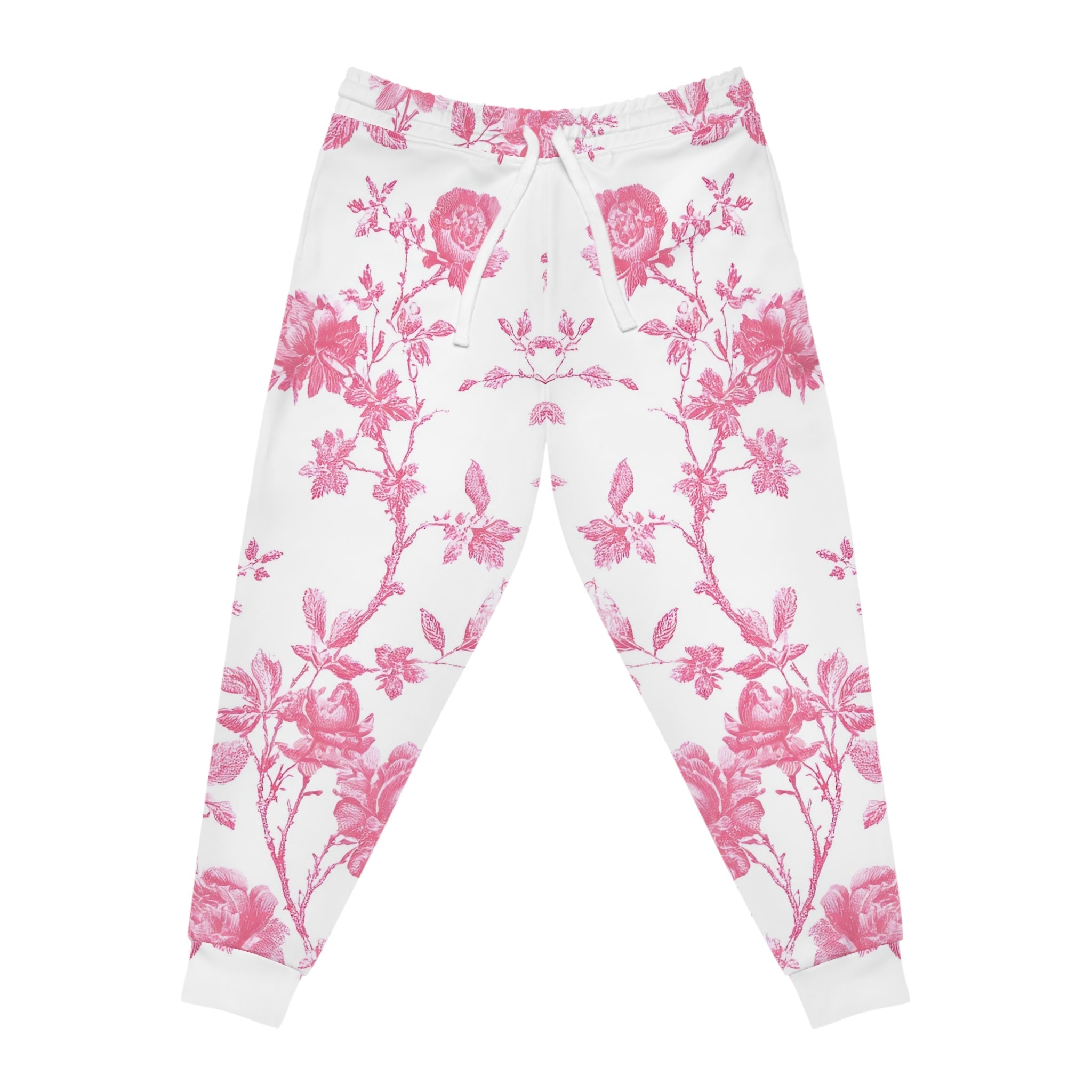 Pink Floral Toile Joggers, Artsulli - Art is Long, Life is Short, All Over Prints, Size, S, Color, Seam thread color automatically matched to design, , , 16338476322117494367