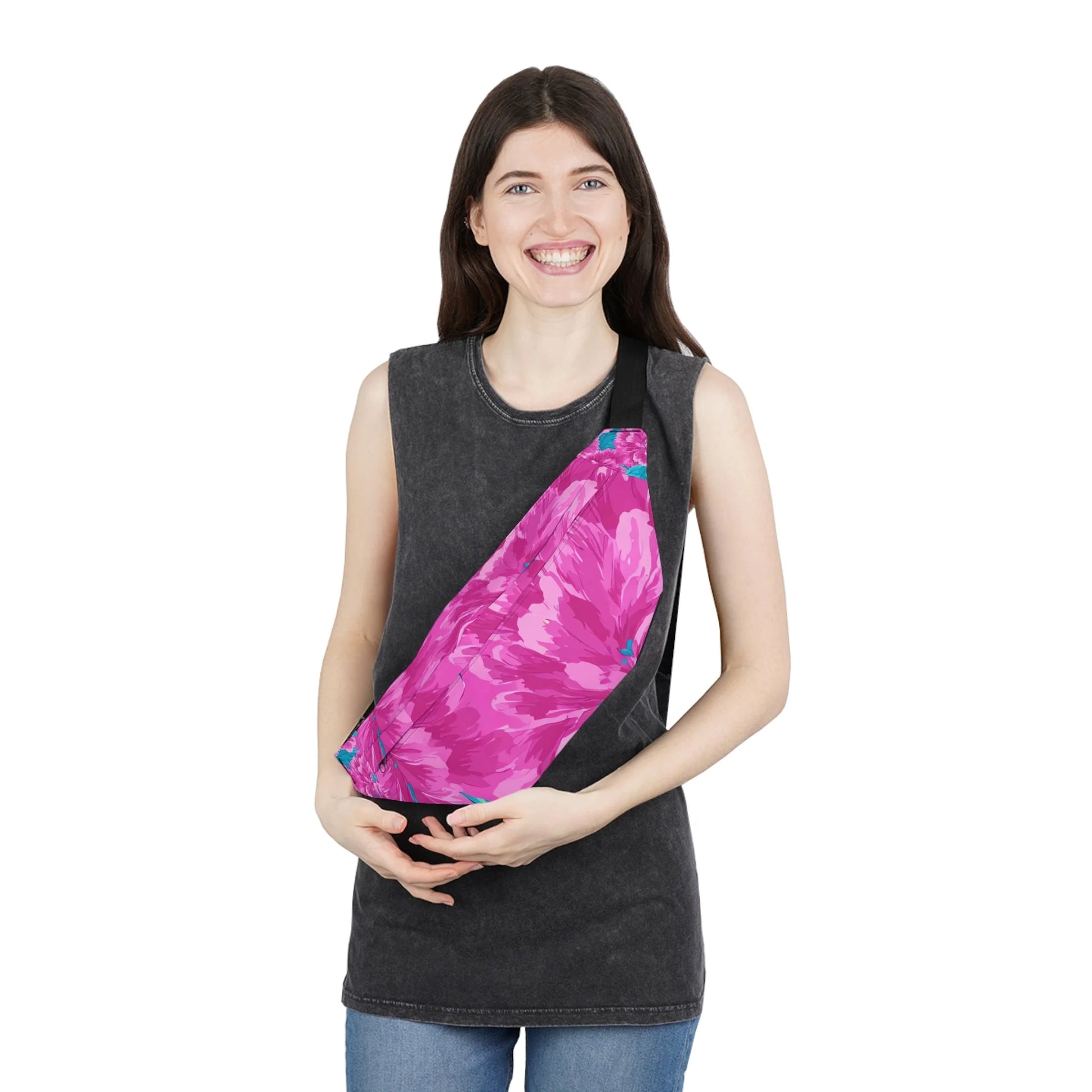 Pink Floral Utilitarian Fanny Pack, Artsulli - Art is Long, Life is Short, Bags, , , , , , , 