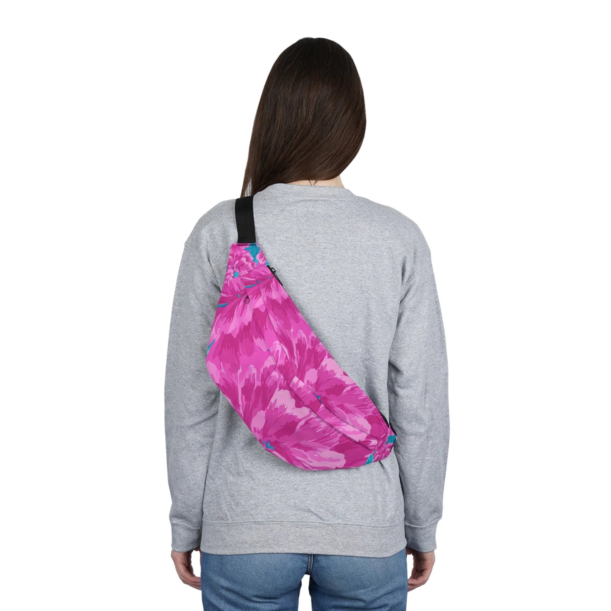 Pink Floral Utilitarian Fanny Pack, Artsulli - Art is Long, Life is Short, Bags, , , , , , , 