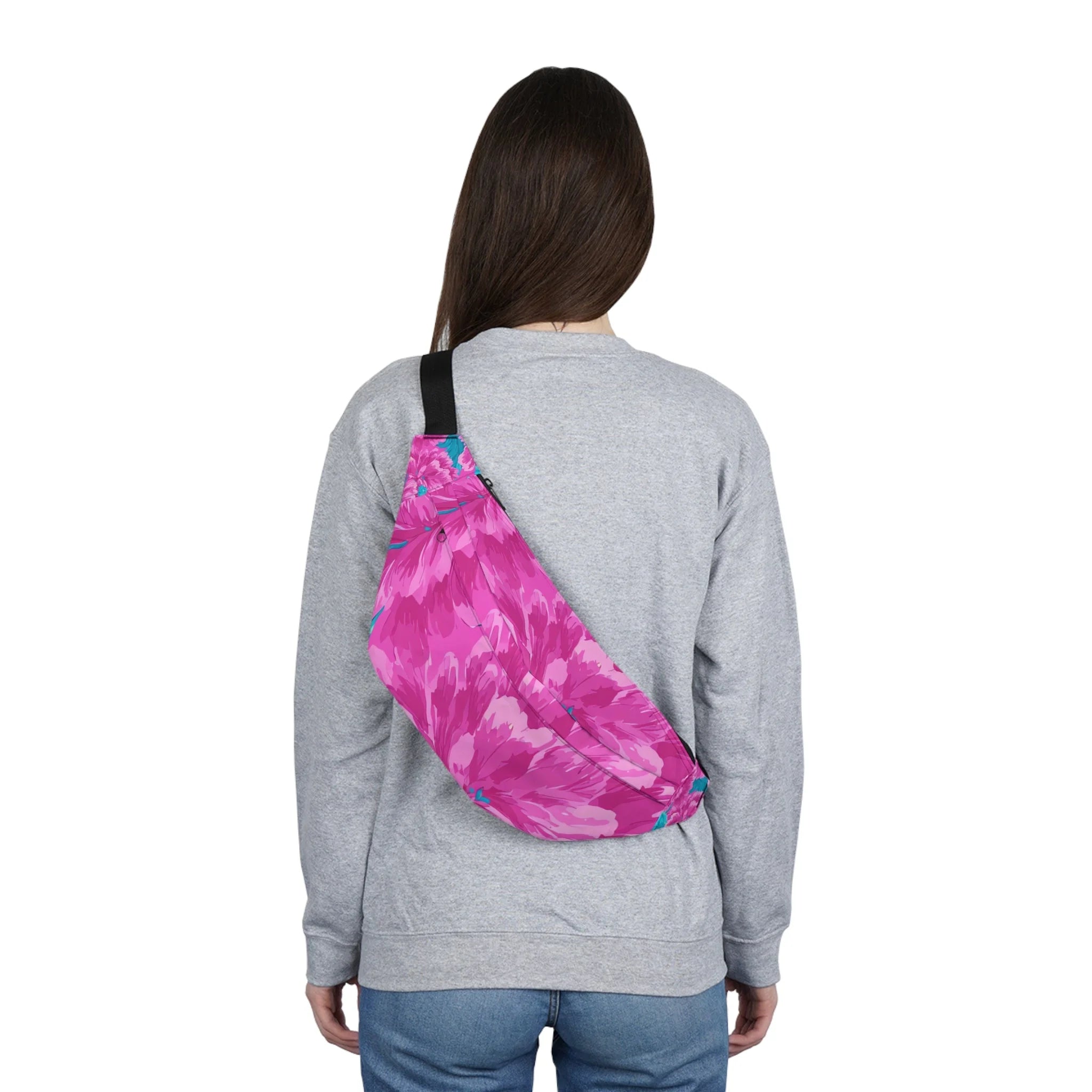Pink Floral Utilitarian Fanny Pack, Artsulli - Art is Long, Life is Short, Bags, , , , , , , 