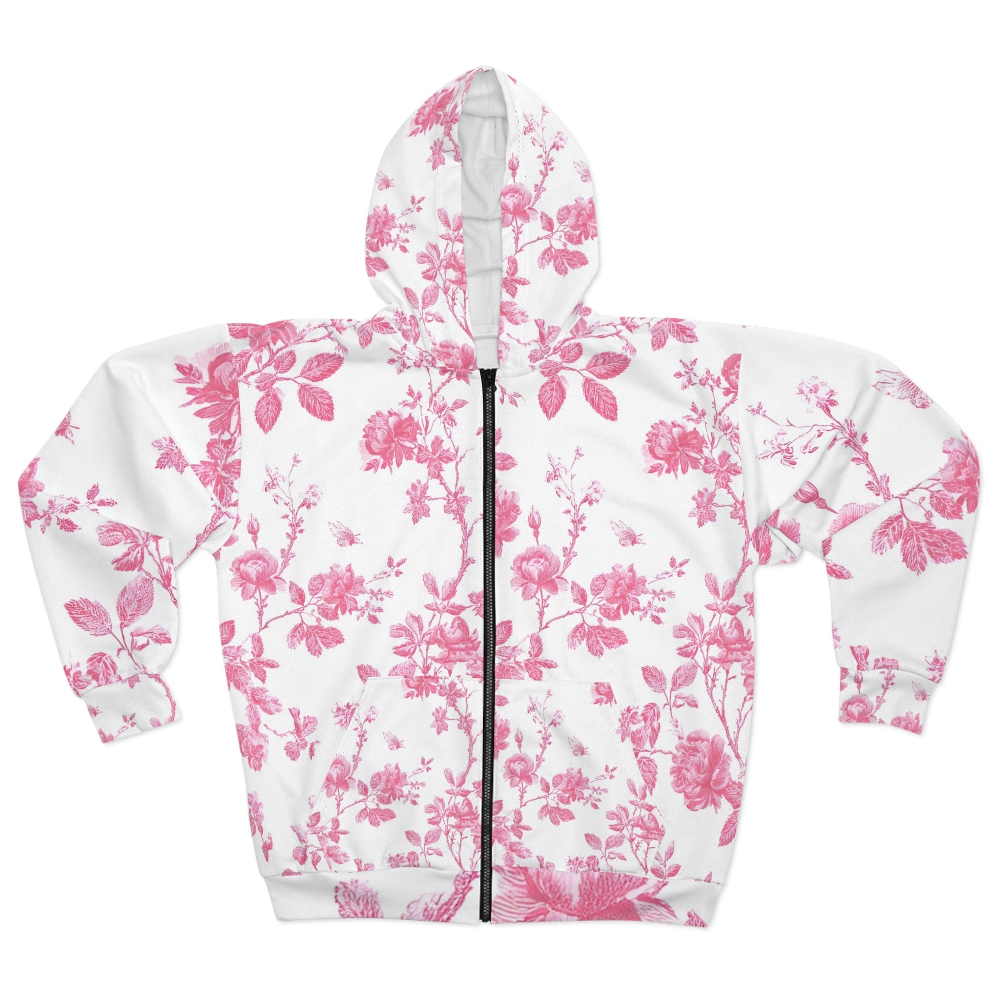 Pink Floral Zip Hoodie, Artsulli - Art is Long, Life is Short, All Over Prints, Size, XS, , , , , 11000914427187902806