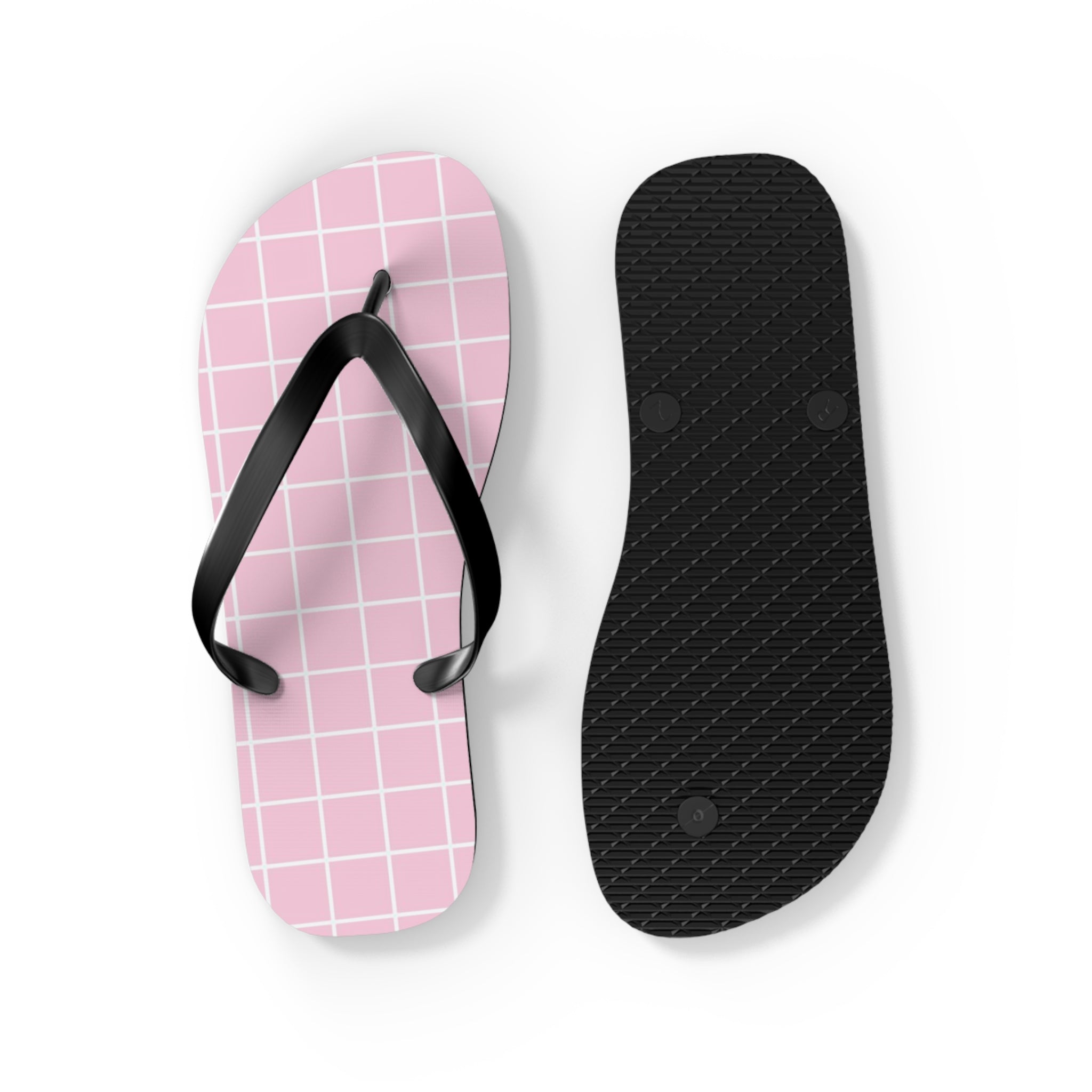 JAKKOUTTHEBXX Pink Grid Pattern Flip Flops 2025