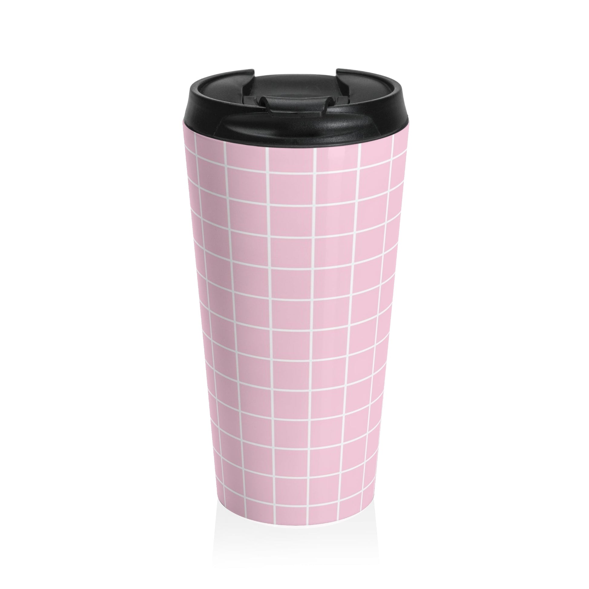 JAKKOUTTHEBXX Pink Grid Stainless Steel Travel Mug 2025