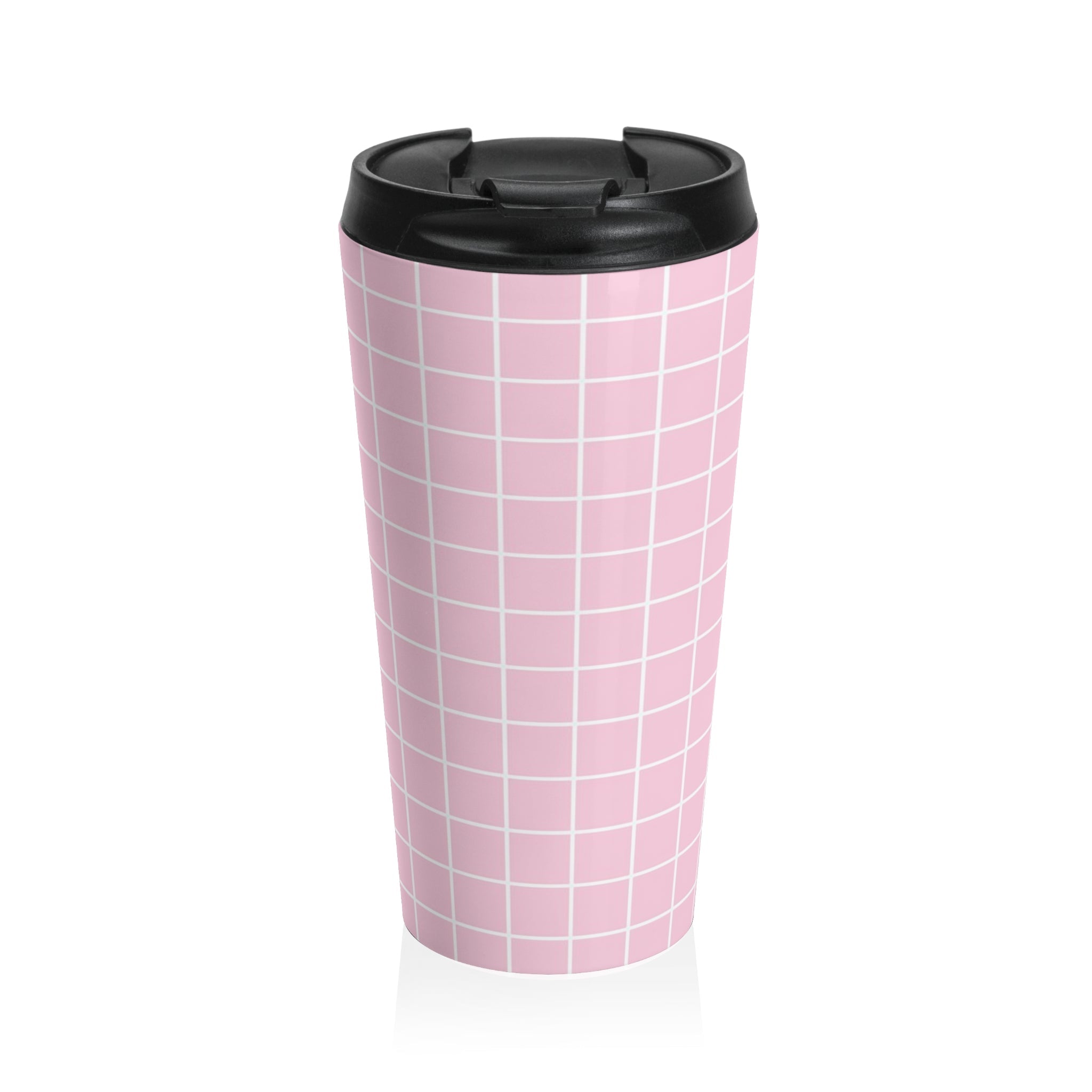 JAKKOUTTHEBXX Pink Grid Stainless Steel Travel Mug 2025