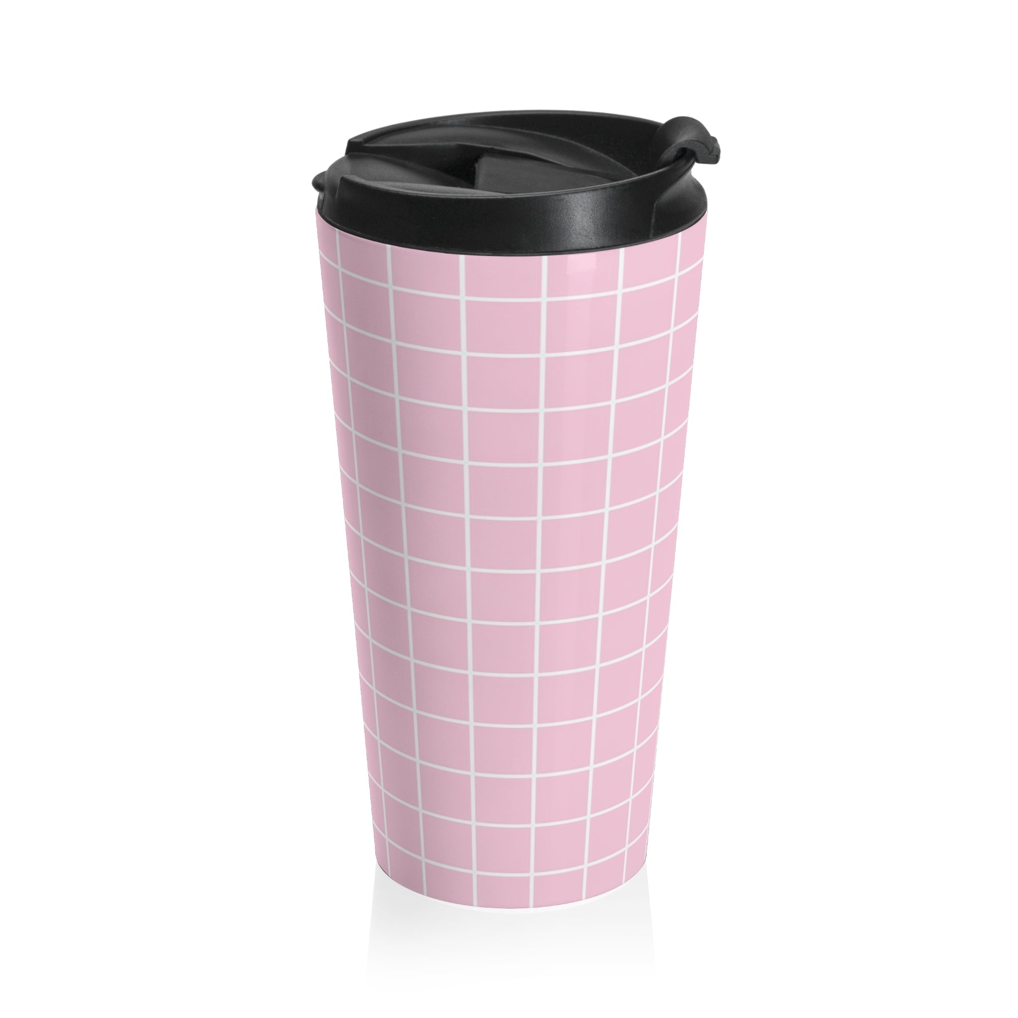 JAKKOUTTHEBXX Pink Grid Stainless Steel Travel Mug 2025