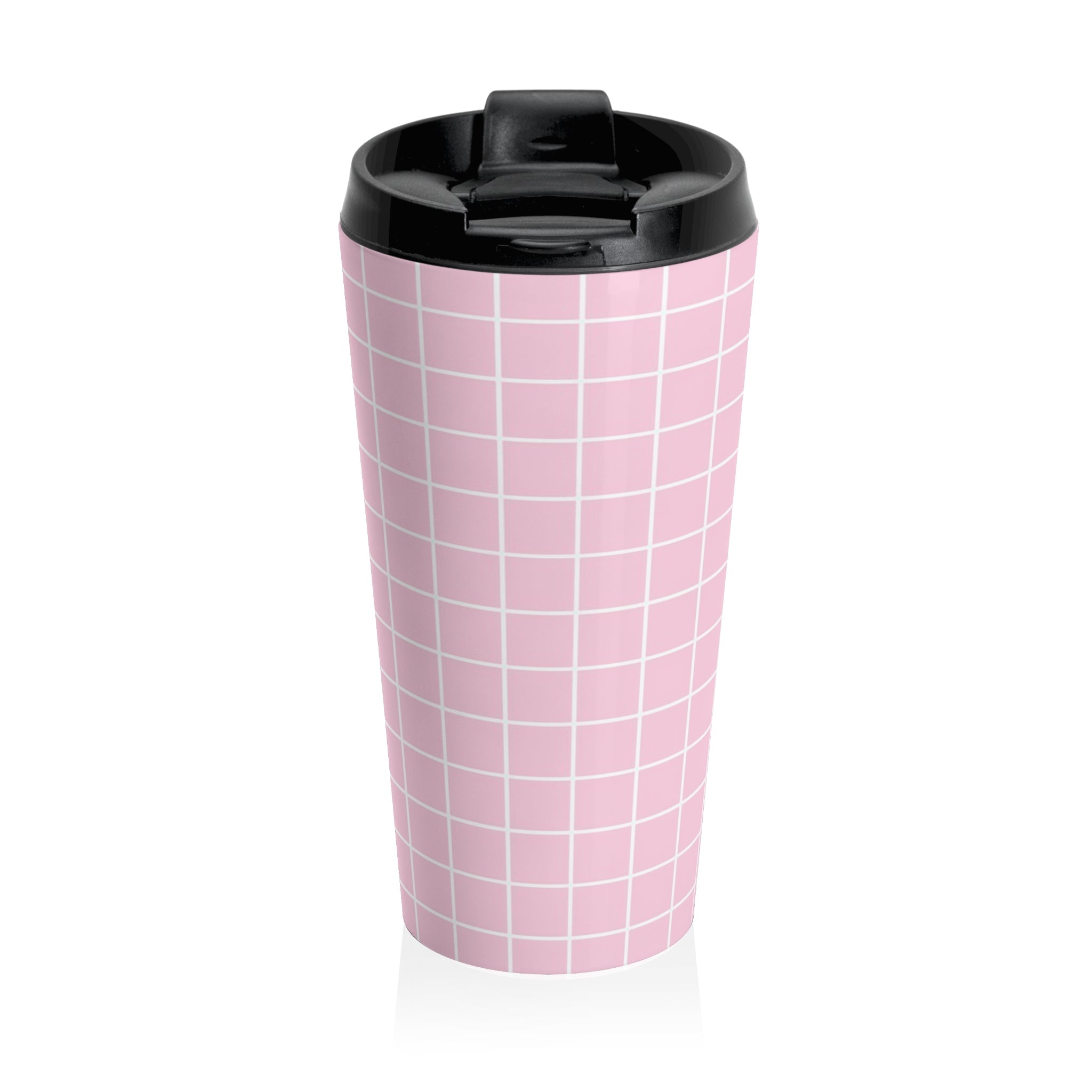 JAKKOUTTHEBXX Pink Grid Stainless Steel Travel Mug 2025