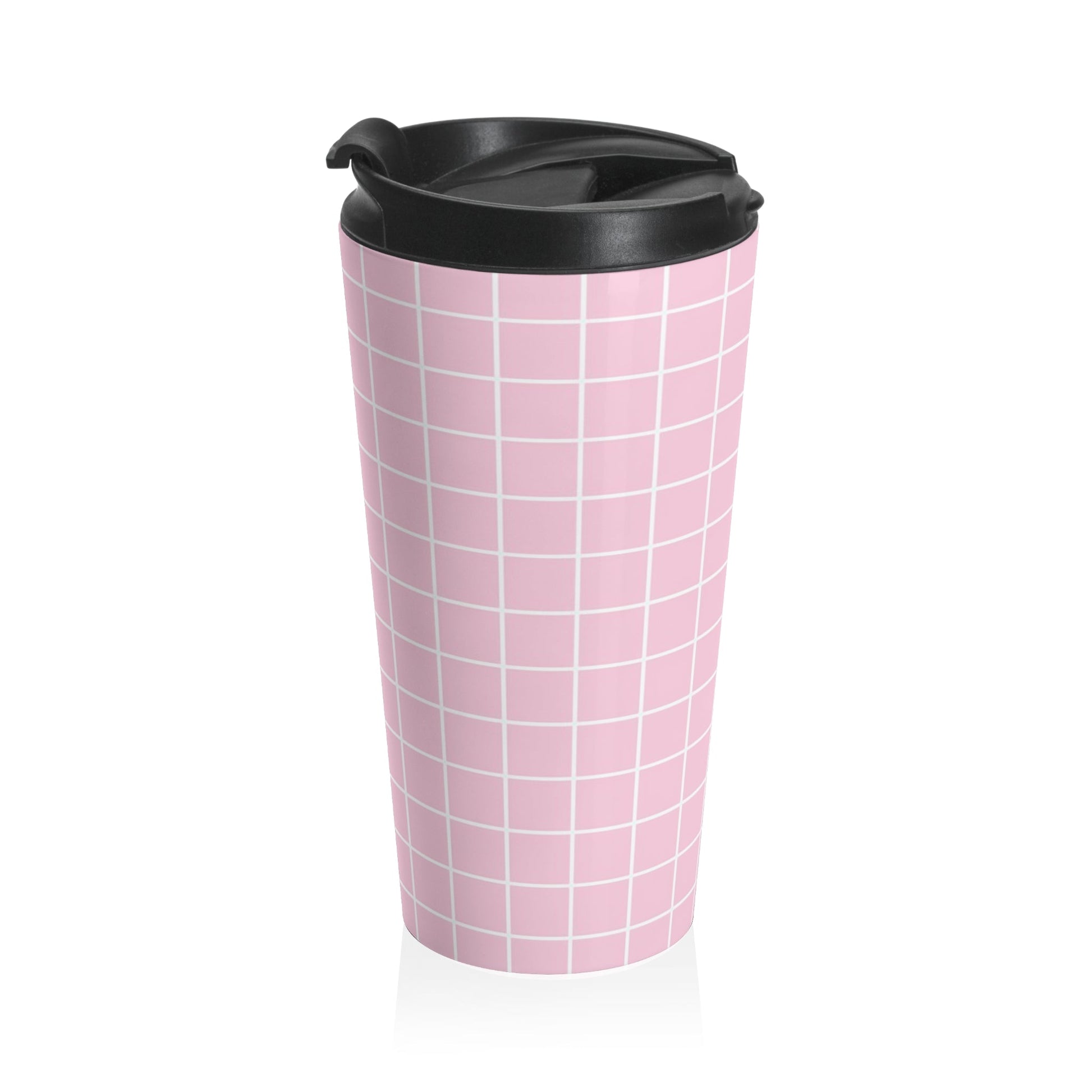 JAKKOUTTHEBXX Pink Grid Stainless Steel Travel Mug 2025