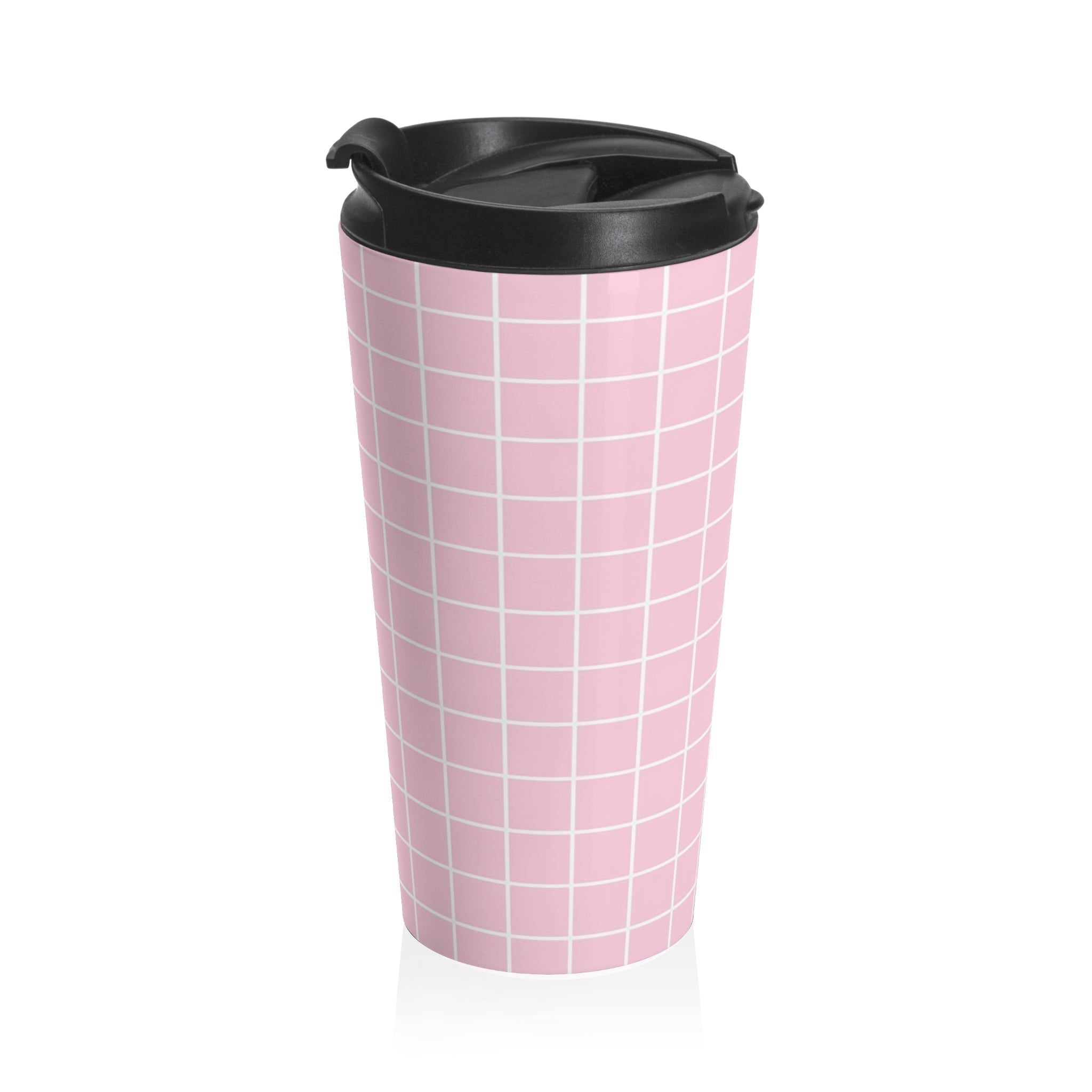 JAKKOUTTHEBXX Pink Grid Stainless Steel Travel Mug 2025