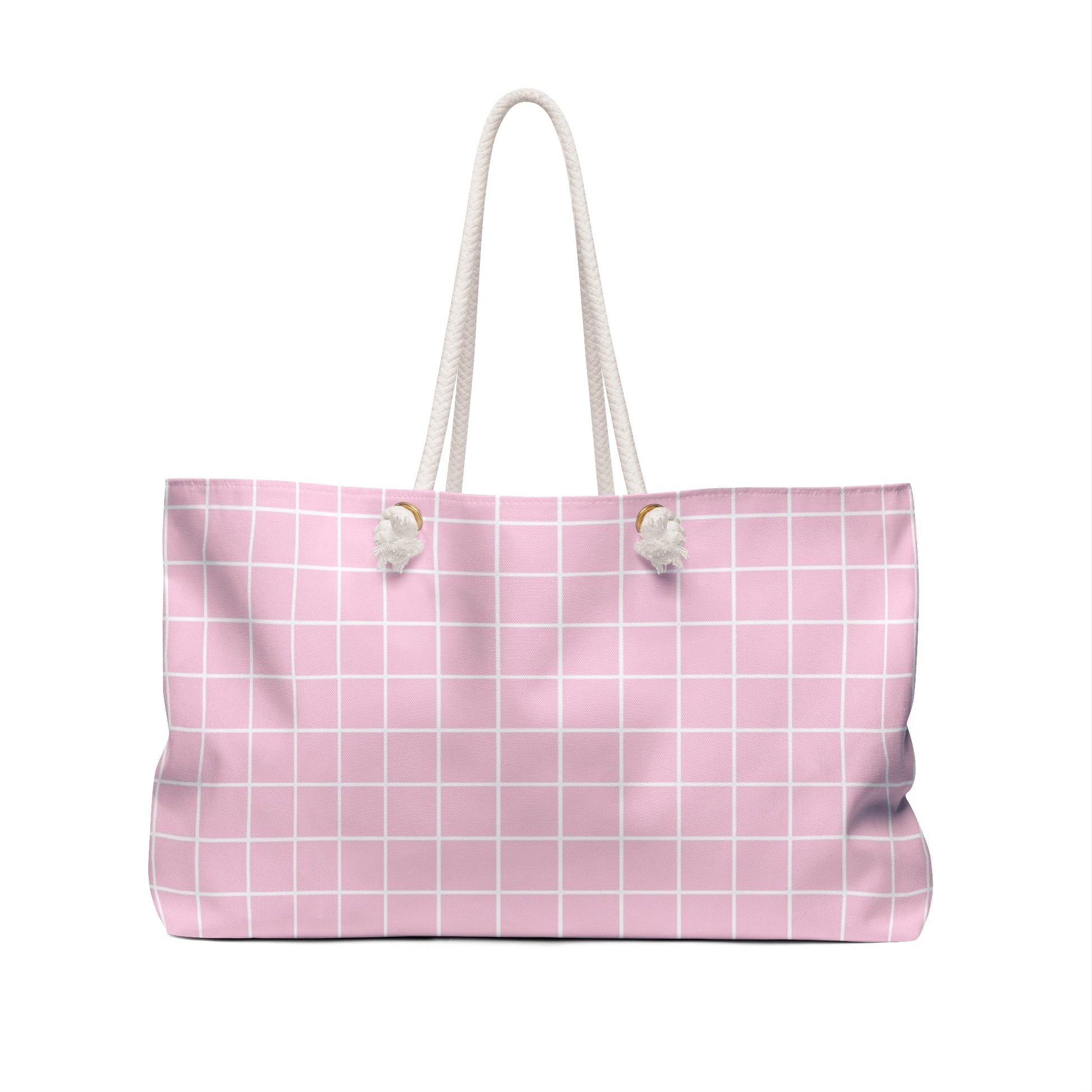 Pink Grid Weekender Tote Bag, Artsulli - Art is Long, Life is Short, Bags, , , , , , , 