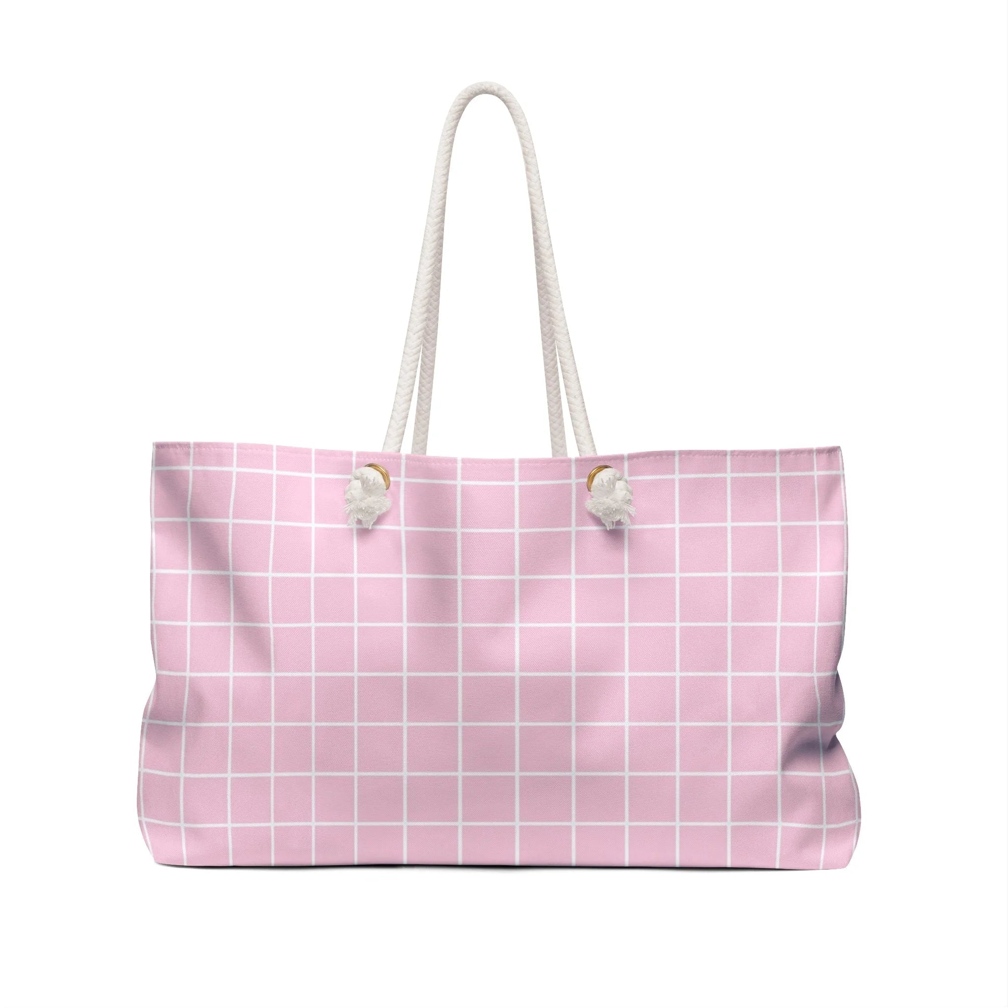 Pink Grid Weekender Tote Bag, Artsulli - Art is Long, Life is Short, Bags, , , , , , , 