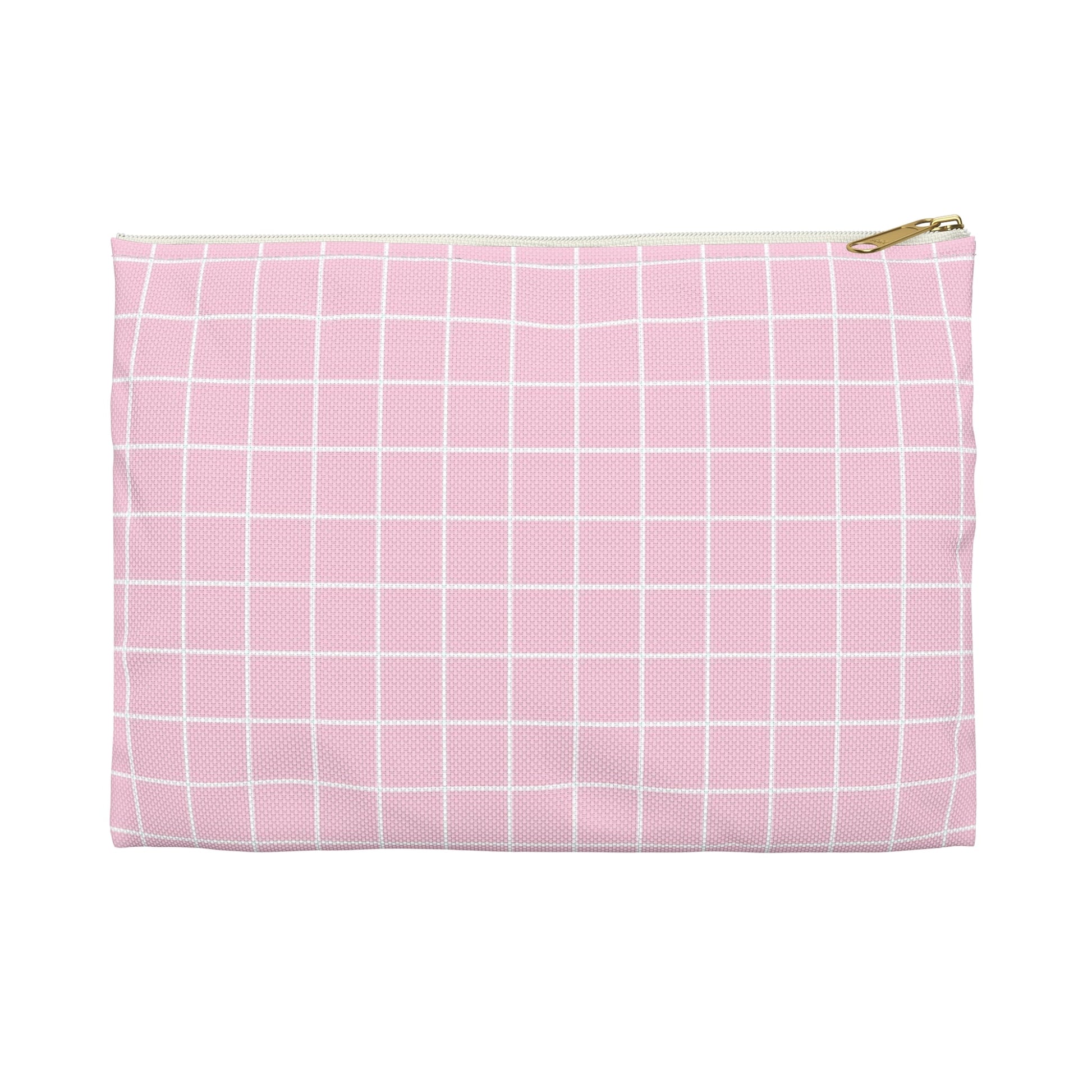 Pink Grid Zipper Pouch, Artsulli - Art is Long, Life is Short, Bags, Size, Small, Color, White zipper, , , 26405773088201572844