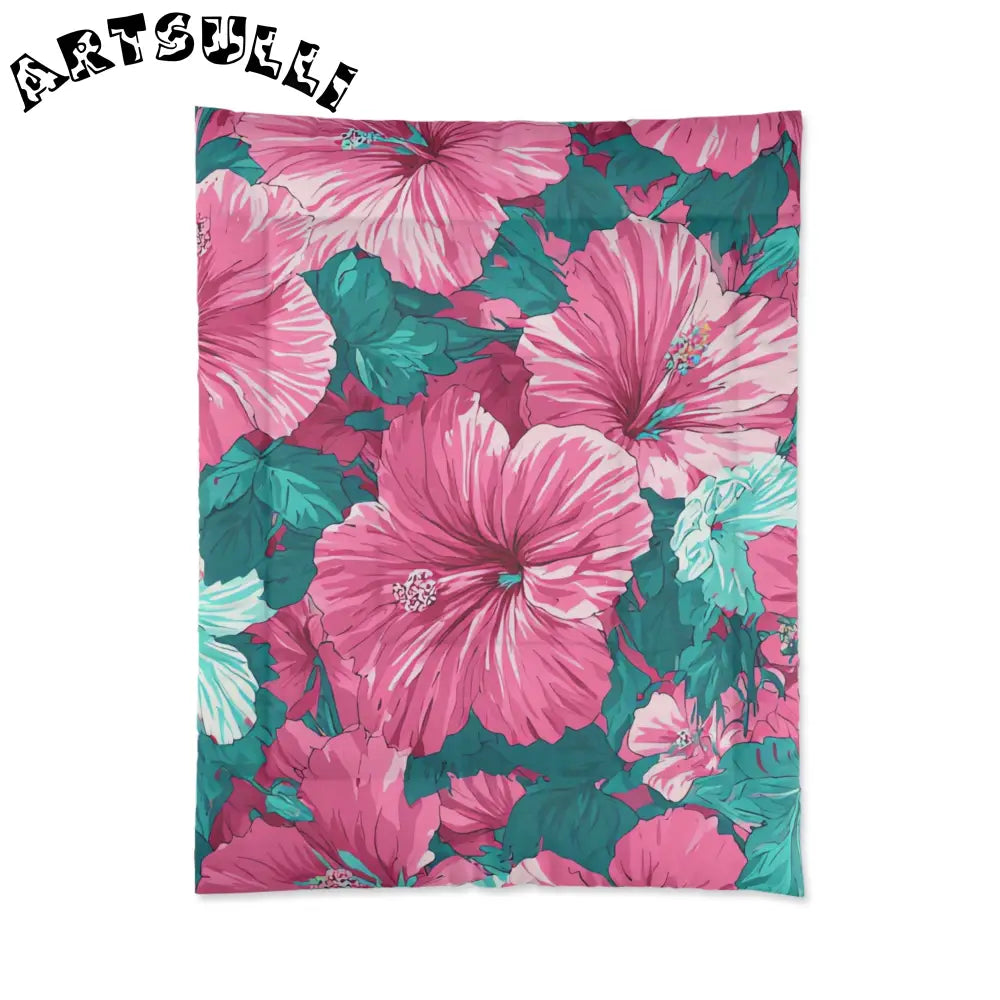 Pink Hibiscus Comforter Displays Cold Days Warmth, Artsulli - Art is Long, Life is Short, Home Decor, Size, 68" × 88", , , , , 21709235851961095046