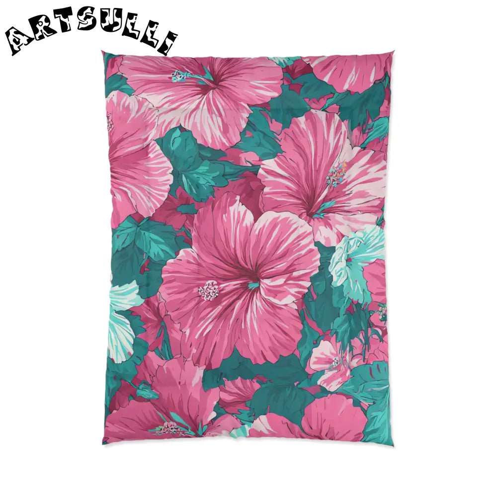 Pink Hibiscus Comforter Displays Cold Days Warmth, Artsulli - Art is Long, Life is Short, Home Decor, Size, 68" × 92", , , , , 28557859053288520391