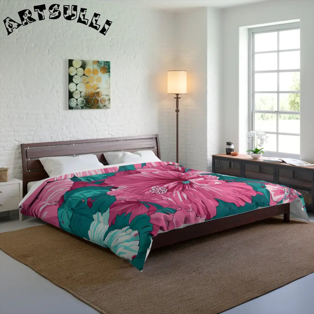 Pink Hibiscus Comforter Displays Cold Days Warmth, Artsulli - Art is Long, Life is Short, Home Decor, , , , , , , 