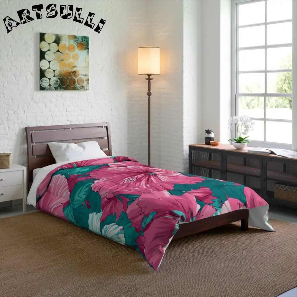 Pink Hibiscus Comforter Displays Cold Days Warmth, Artsulli - Art is Long, Life is Short, Home Decor, , , , , , , 