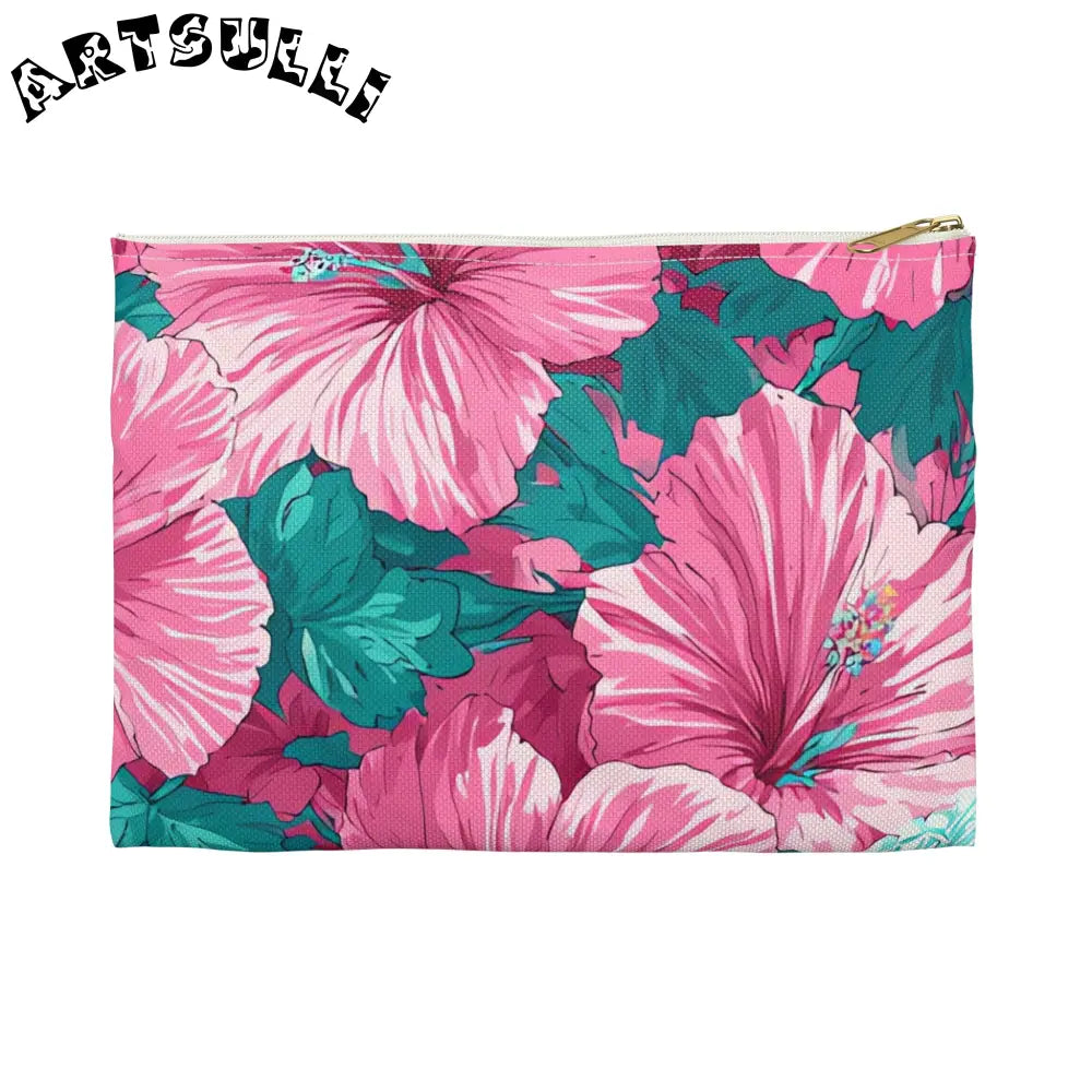 JAKKOUTTHEBXX Pink Hibiscus Floral Aloha Accessory Pouch 2025