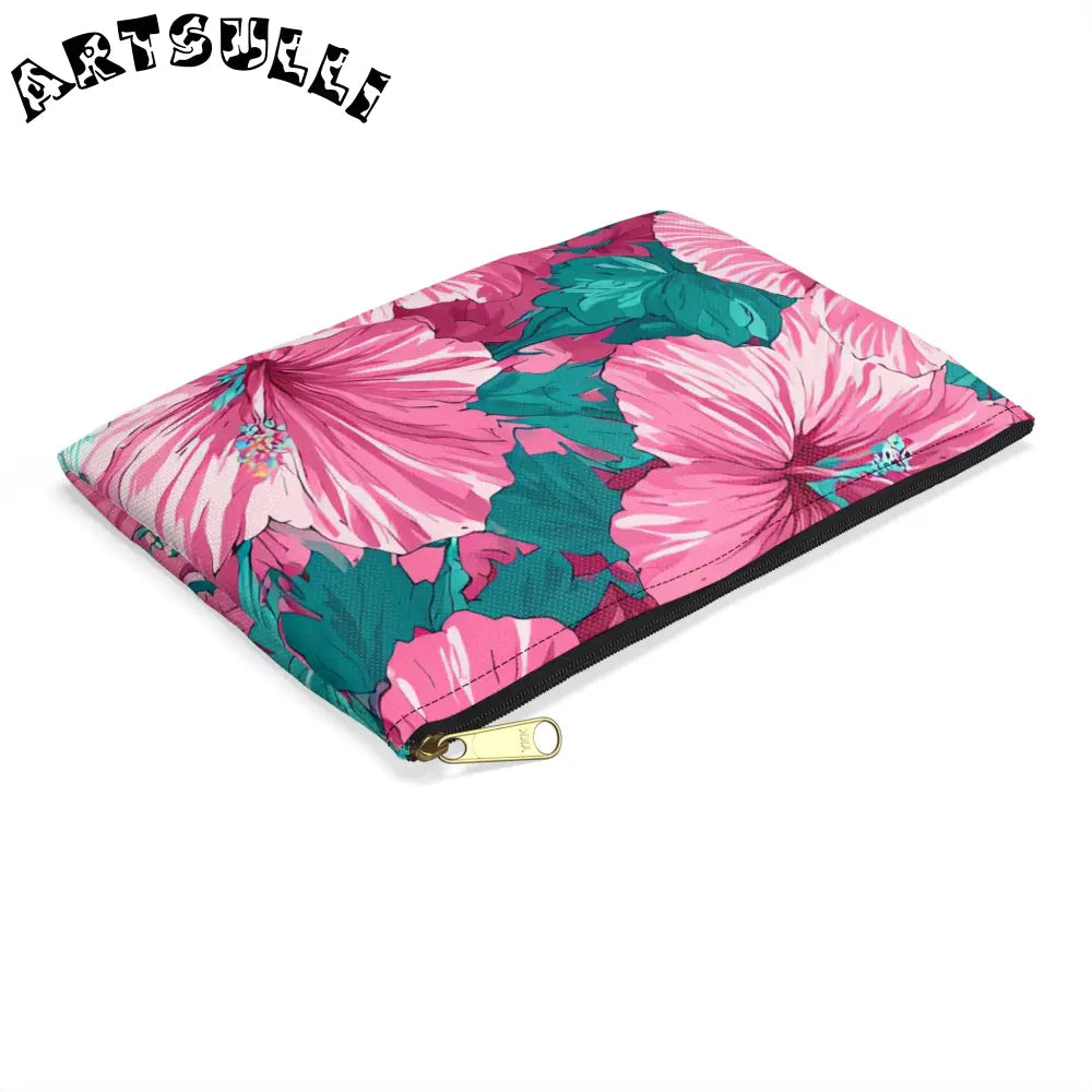 Pink Hibiscus Floral Aloha Accessory Pouch, Artsulli - Art is Long, Life is Short, Bags, , , , , , , 