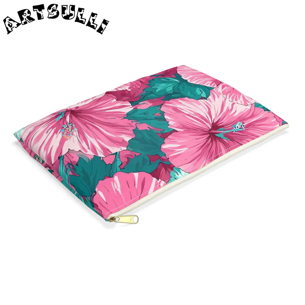 Pink Hibiscus Floral Aloha Accessory Pouch, Artsulli - Art is Long, Life is Short, Bags, , , , , , , 