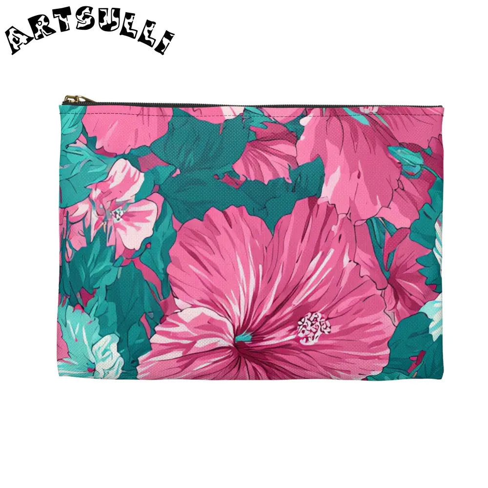 Pink Hibiscus Floral Aloha Accessory Pouch, Artsulli - Art is Long, Life is Short, Bags, , , , , , , 