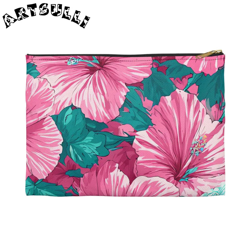 JAKKOUTTHEBXX Pink Hibiscus Floral Aloha Accessory Pouch 2025