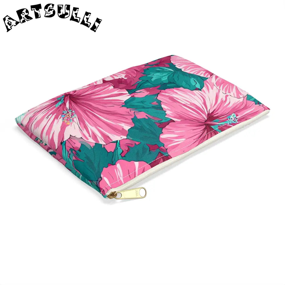 Pink Hibiscus Floral Aloha Accessory Pouch, Artsulli - Art is Long, Life is Short, Bags, , , , , , , 